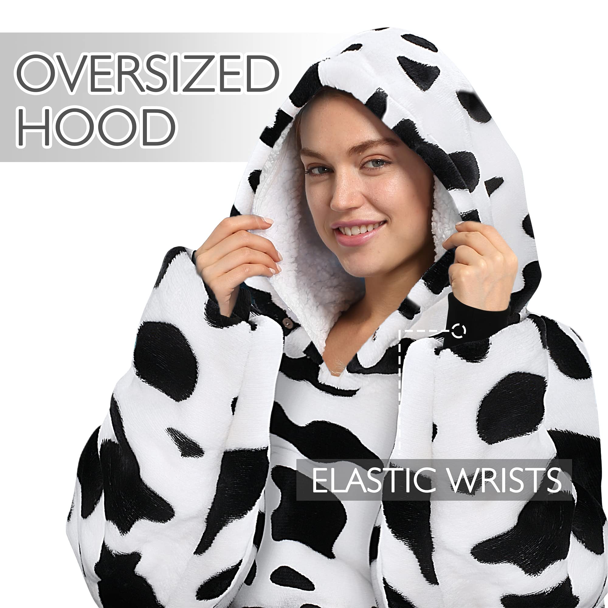 Catalonia Oversized Blanket Hoodie Sweatshirt, Wearable Sherpa Lounging Pullover for Adults Women Men: One Size Dalmatian-extra Long