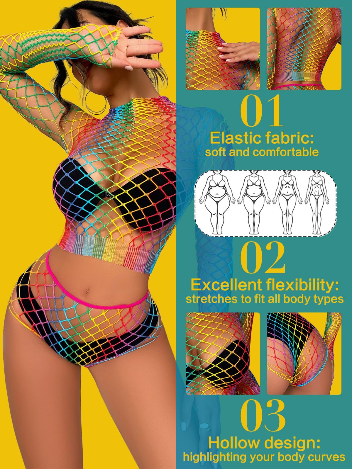 FasiCat Women's Mesh Lingerie Fishnet Babydoll Mini Dress Bodysuit See Through Shirts Long Sleeves Lingerie Bodysuit Cover Up: FasiCat Women's Mesh Lingerie Fishnet Babydoll Mini Dress Bodysuit See Through Shirts Long Sleeves Lingerie Bodysuit Cover Up