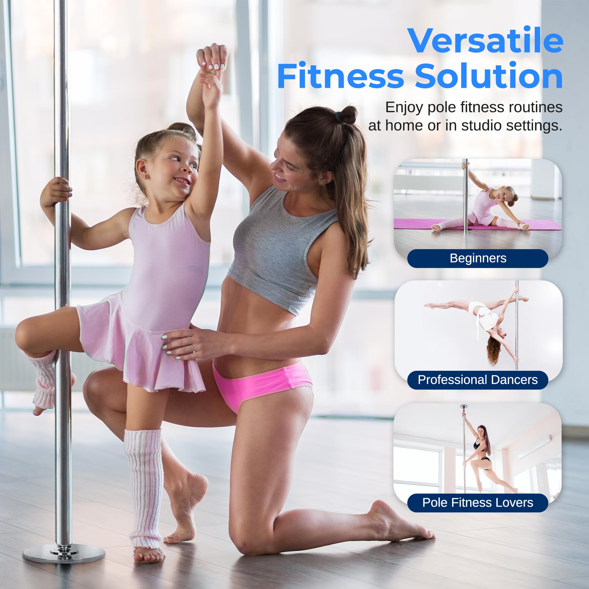 SereneLife Professional Spinning Dance Pole, 45mm Portable Exercise Pole for Fitness – Durable Steel Build, Anti-Rust Finish, Suitable for Home, Club, Gym, Party, Pub: Silver
