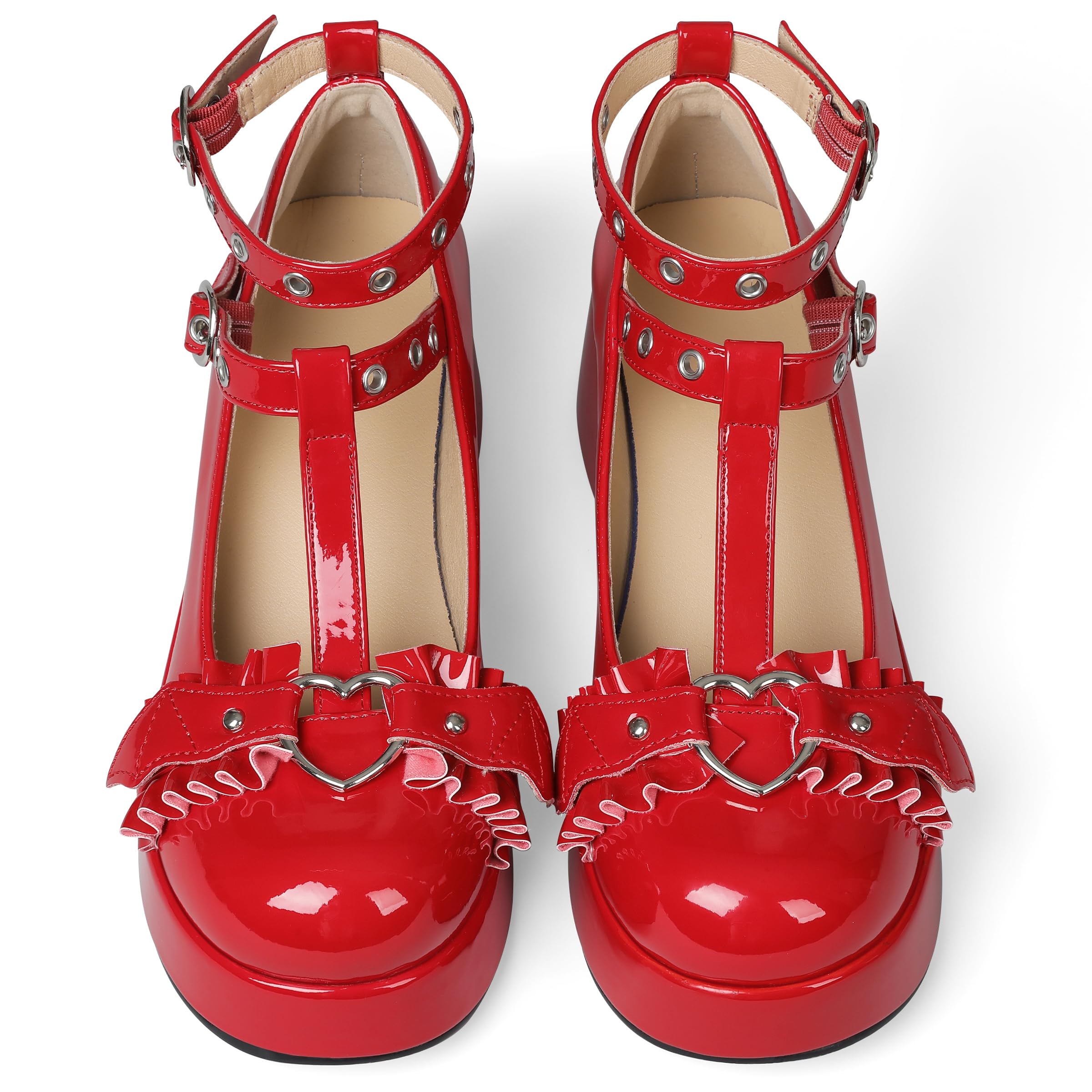 CELNEPHO Mary Jane Shoes Women Cute Ankle Strap Platform Wedge High Heel Pumps Gothic Party Dress Shoes for Women: 9.5 Red Patent