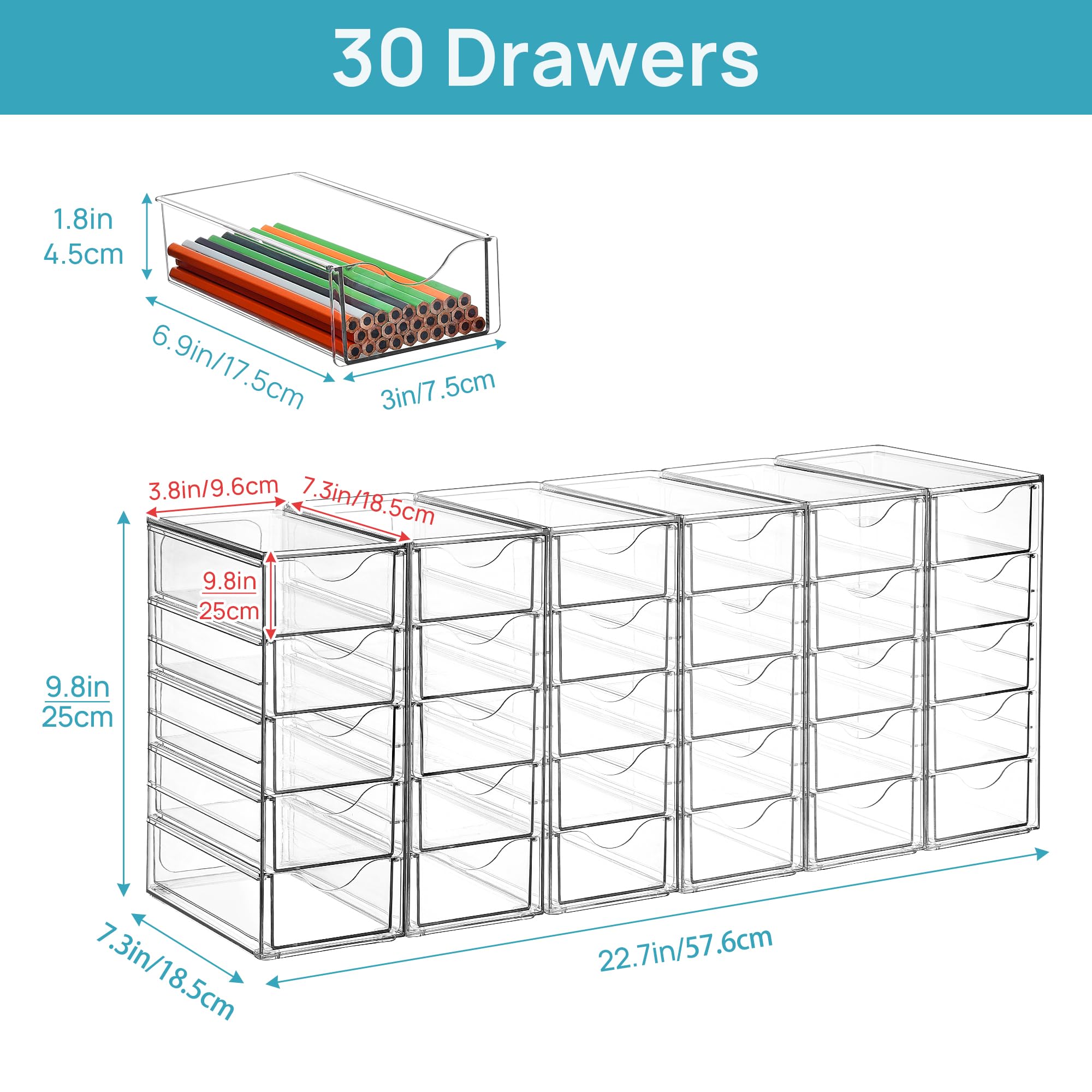 Vtopmart Acrylic Organizer with 16 Drawers (4 Set),Clear Storage Drawers for Office Supplies,Desk Organization and Storage for Makeup,Jewelry,Art Crafts