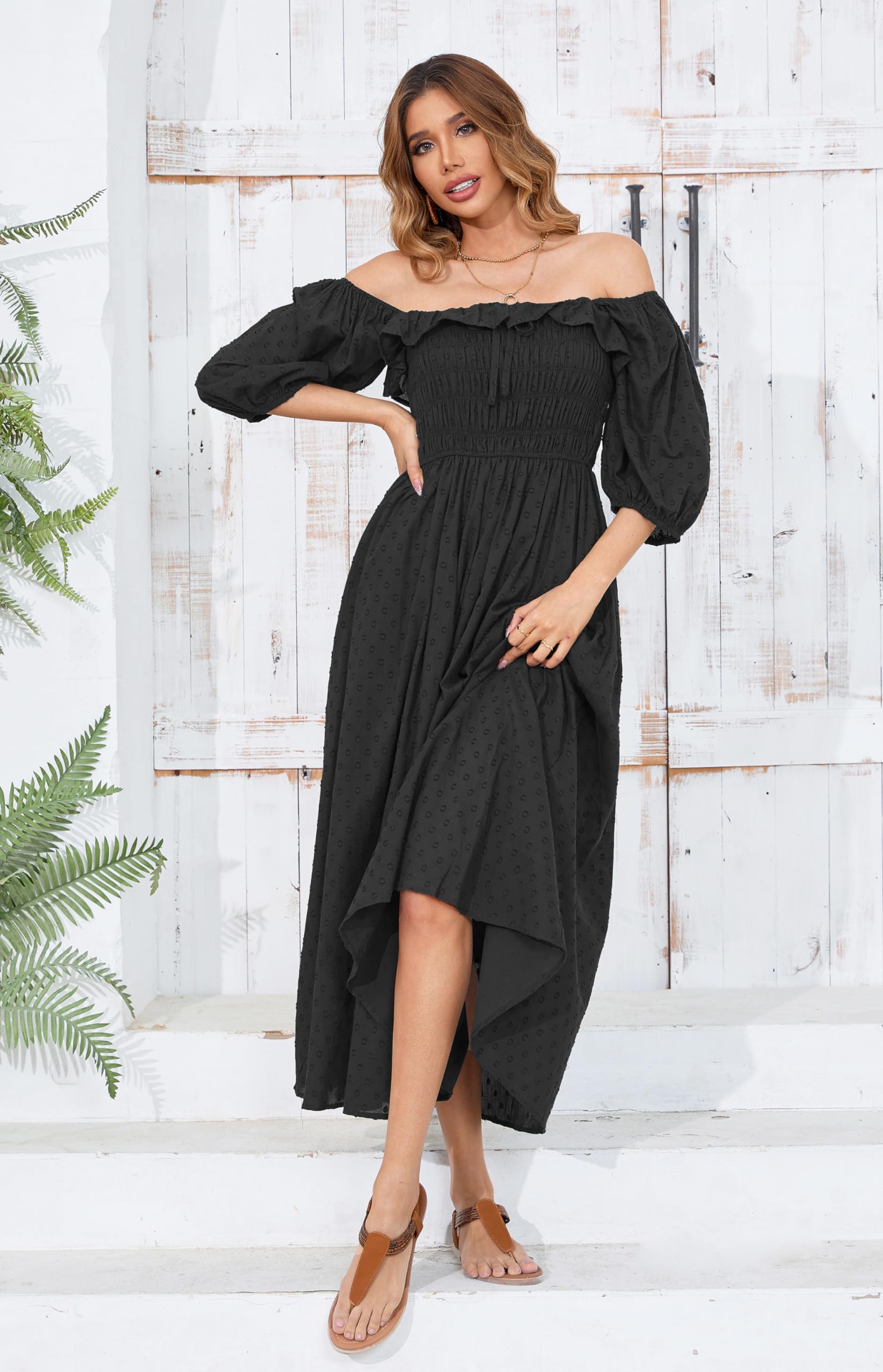 R.Vivimos Vintage A Line Ruffled Dresses: Medium Black-1