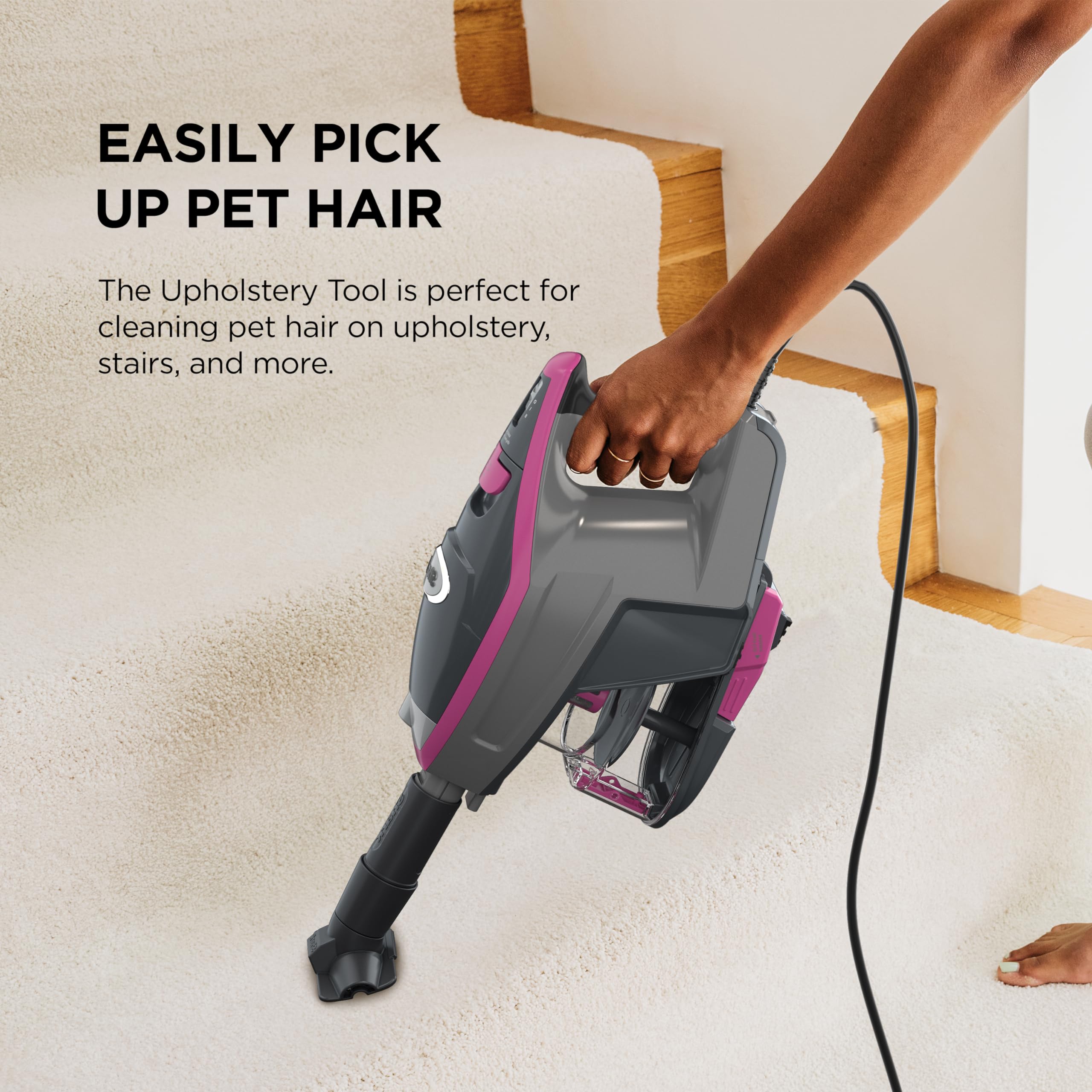 Shark HV371  DLX Corded Stick, Removable Hand Vacuum, Advanced Swivel Steering, XL Cup, Crevice Tool, Upholstery Tool & Anti-Allergen Dust Brush, Fuchsia, Capacity: Rocket Pro