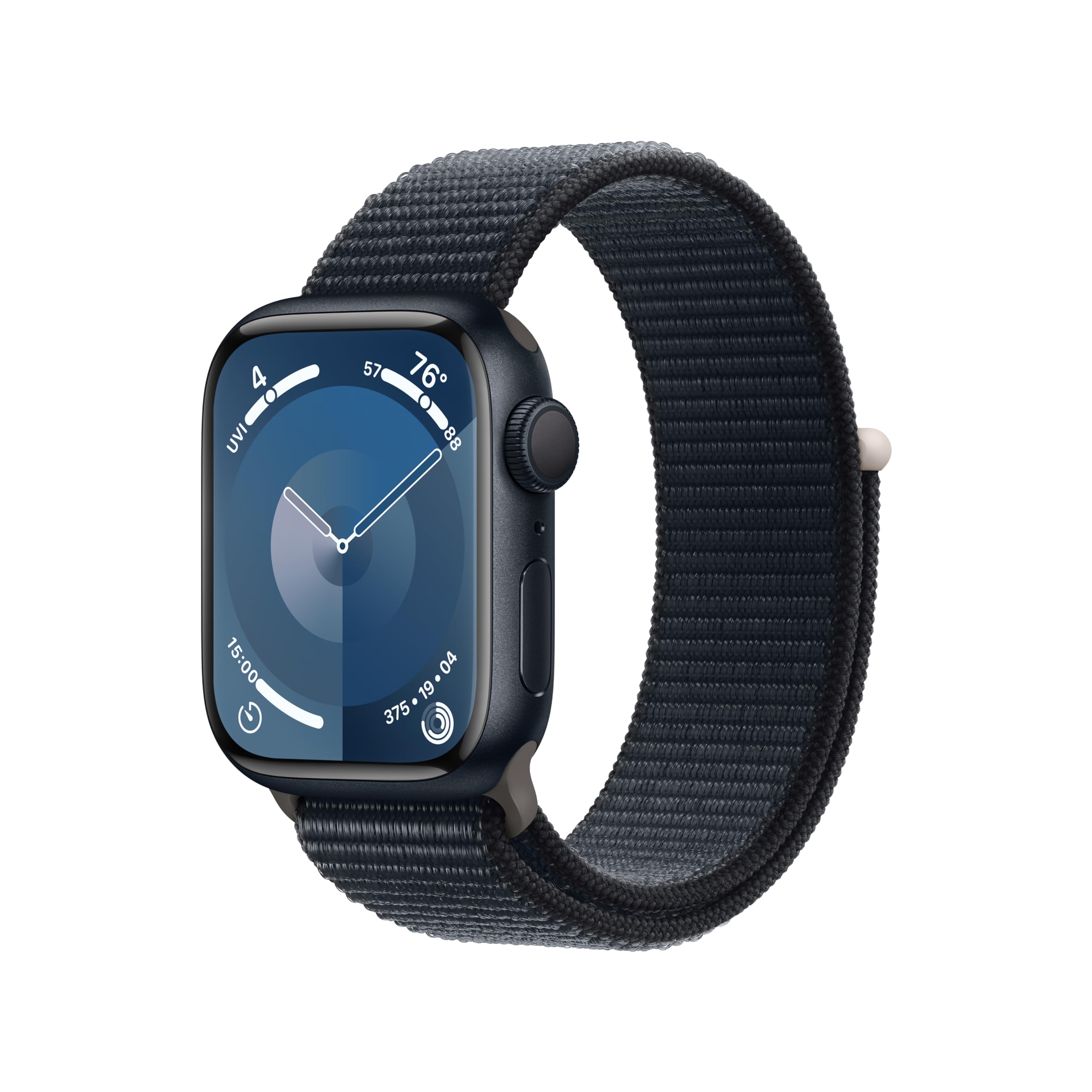Apple Watch Series 9 [GPS 41mm] Smartwatch with Pink Aluminum Case with Light Pink Sport Loop One Size. Fitness Tracker, ECG Apps, Always-On Retina Display, Carbon Neutral: Midnight Aluminum Case with Midnight Sport Loop 41mm Case One Size - fits 130&#x2013;200mm wrists