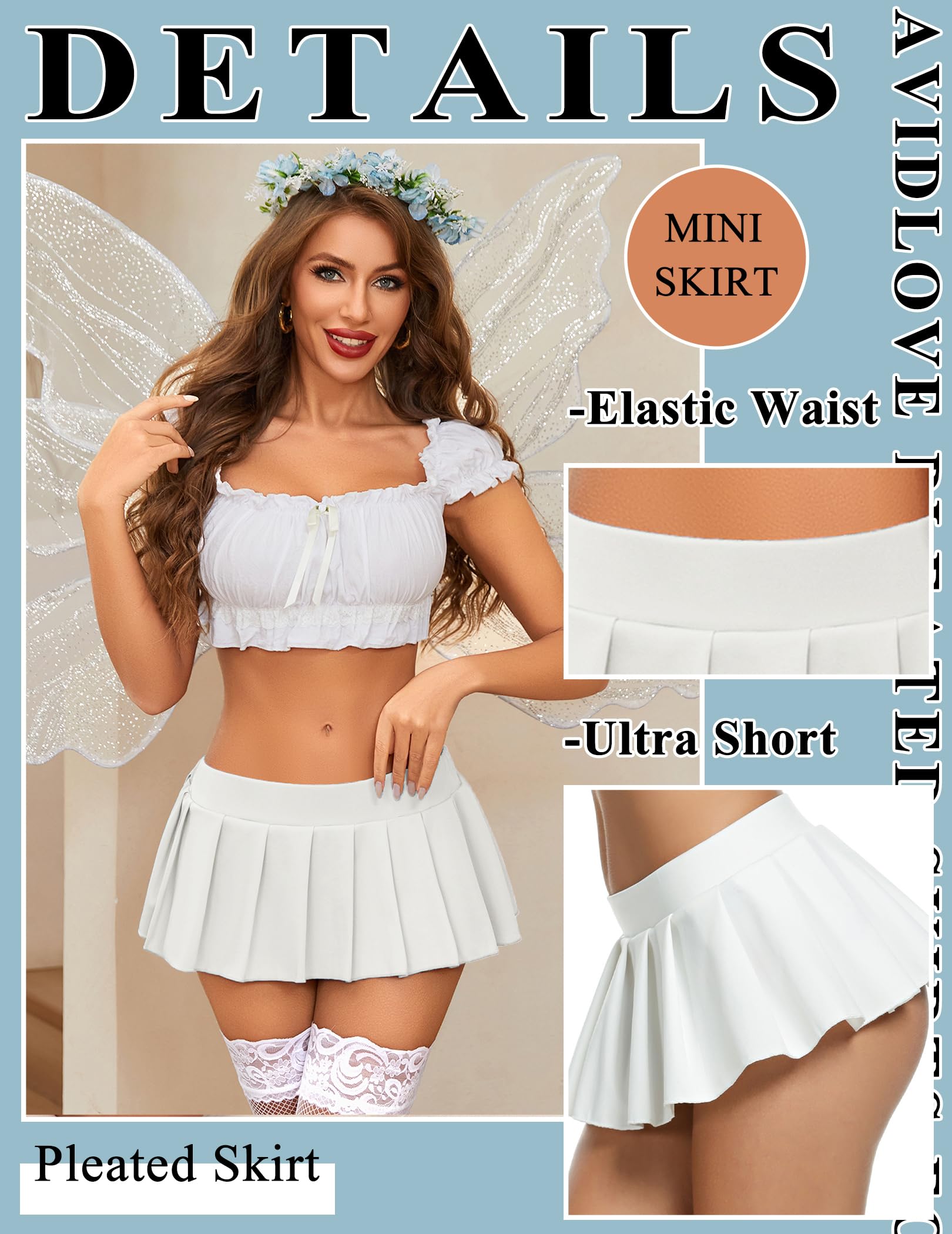 Avidlove Pleated Skirts for Women Y2k Mini Skirt Casual Short Skirts Micro Skirt XS-4XL: Large Bwhite