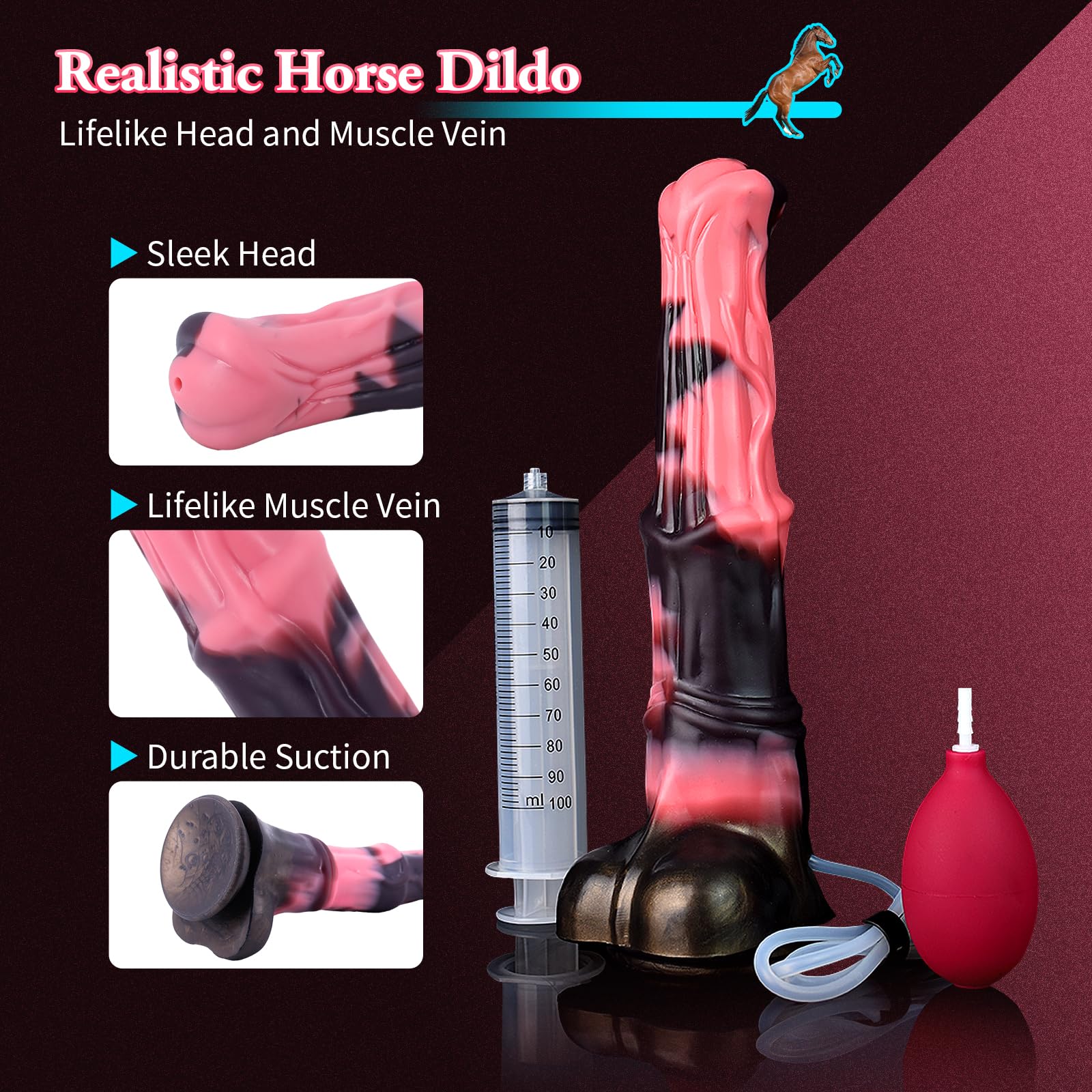 Realistic  Horse Dildo, 12inch Long Fantasy Huge Thick Anal Dildo with Suction Cup, Big Silicone Adult Sex Toy for Men and Women Couples: Squirting