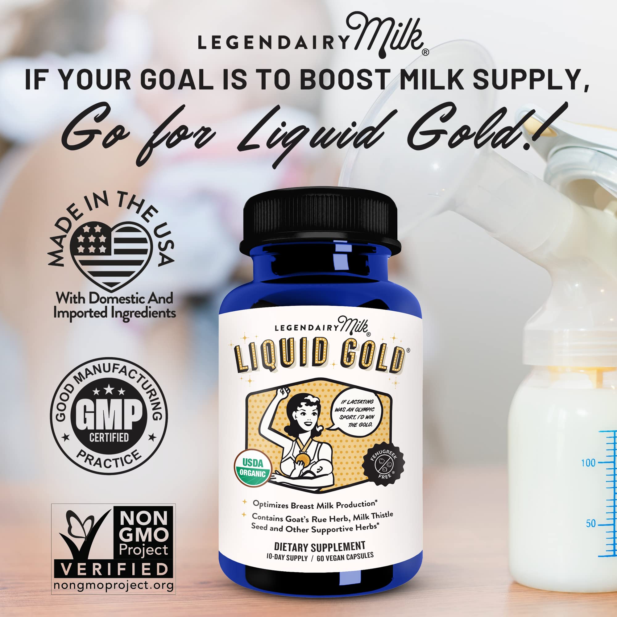 Legendairy Milk Liquid Gold Lactation Support | Lactation Supplement with Organic Goats Rue, Milk Thistle, Shatavari, Fennel, Alfalfa & Anise | Breastfeeding Supplements, 60 Count