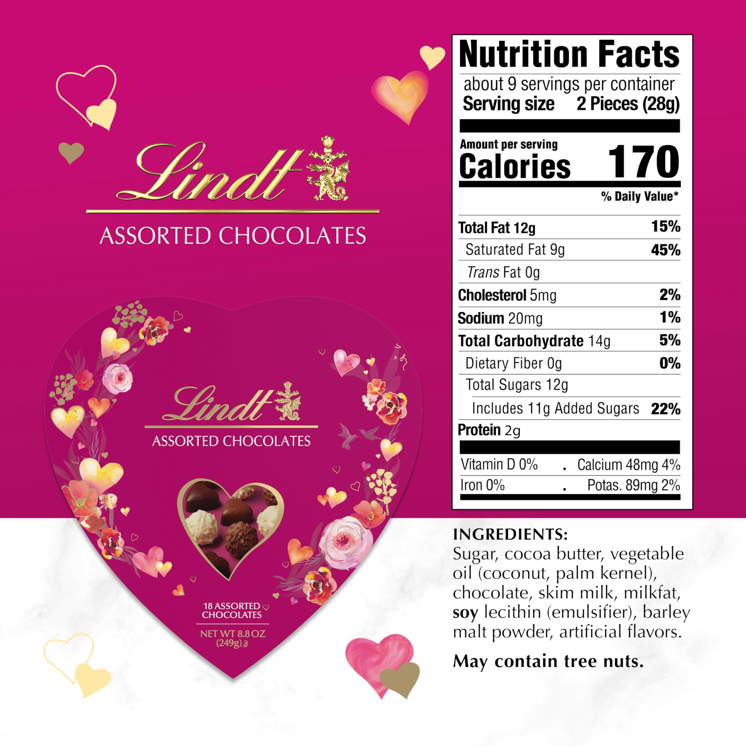 Lindt Valentine's Classic Heart Assorted Gourmet Chocolate Candy Truffles, 8.8 oz.