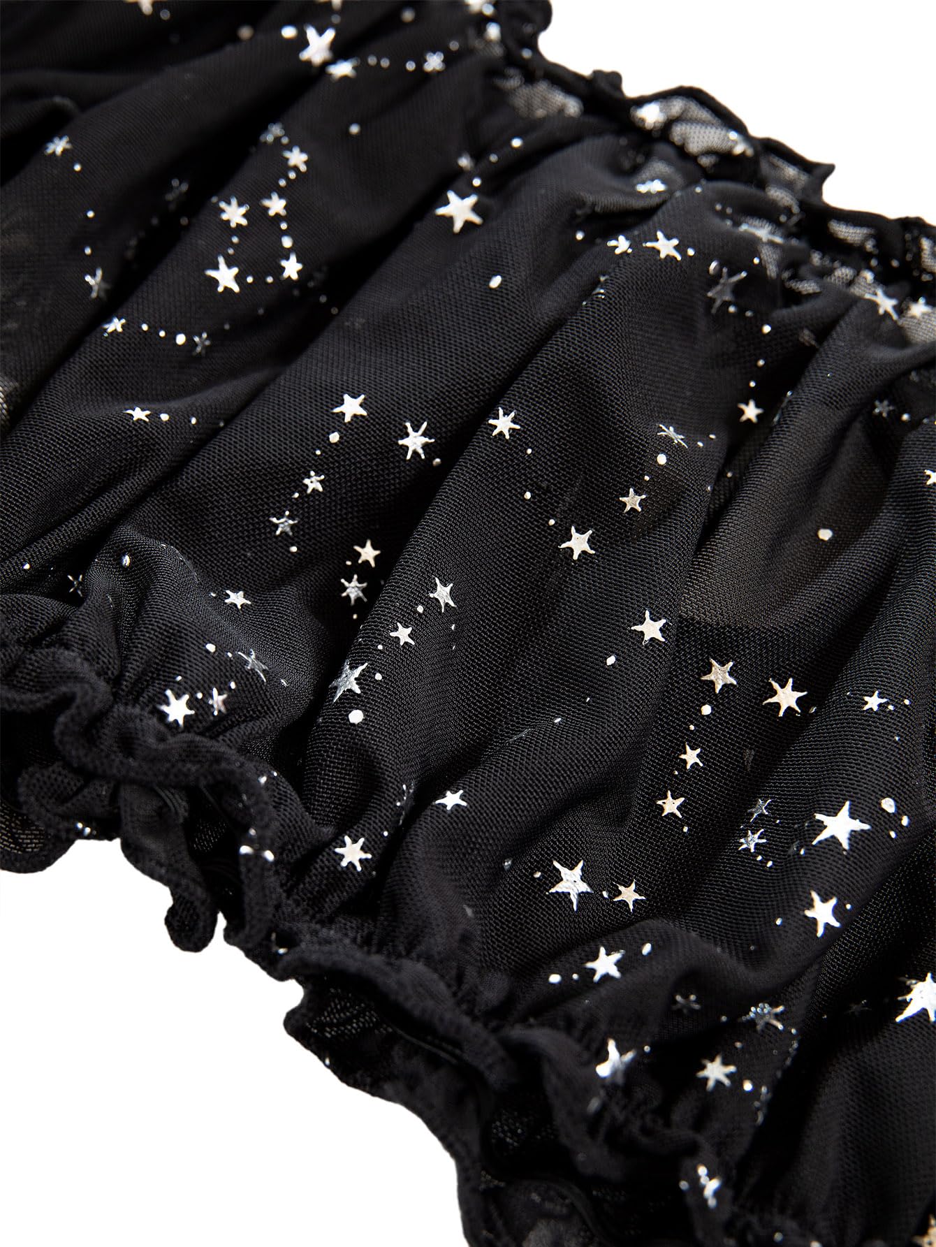 Lilosy Sexy Stretch Ruffle Tie Sheer Mesh Lingerie Set Outfits: X-Large Chiffon Star Black