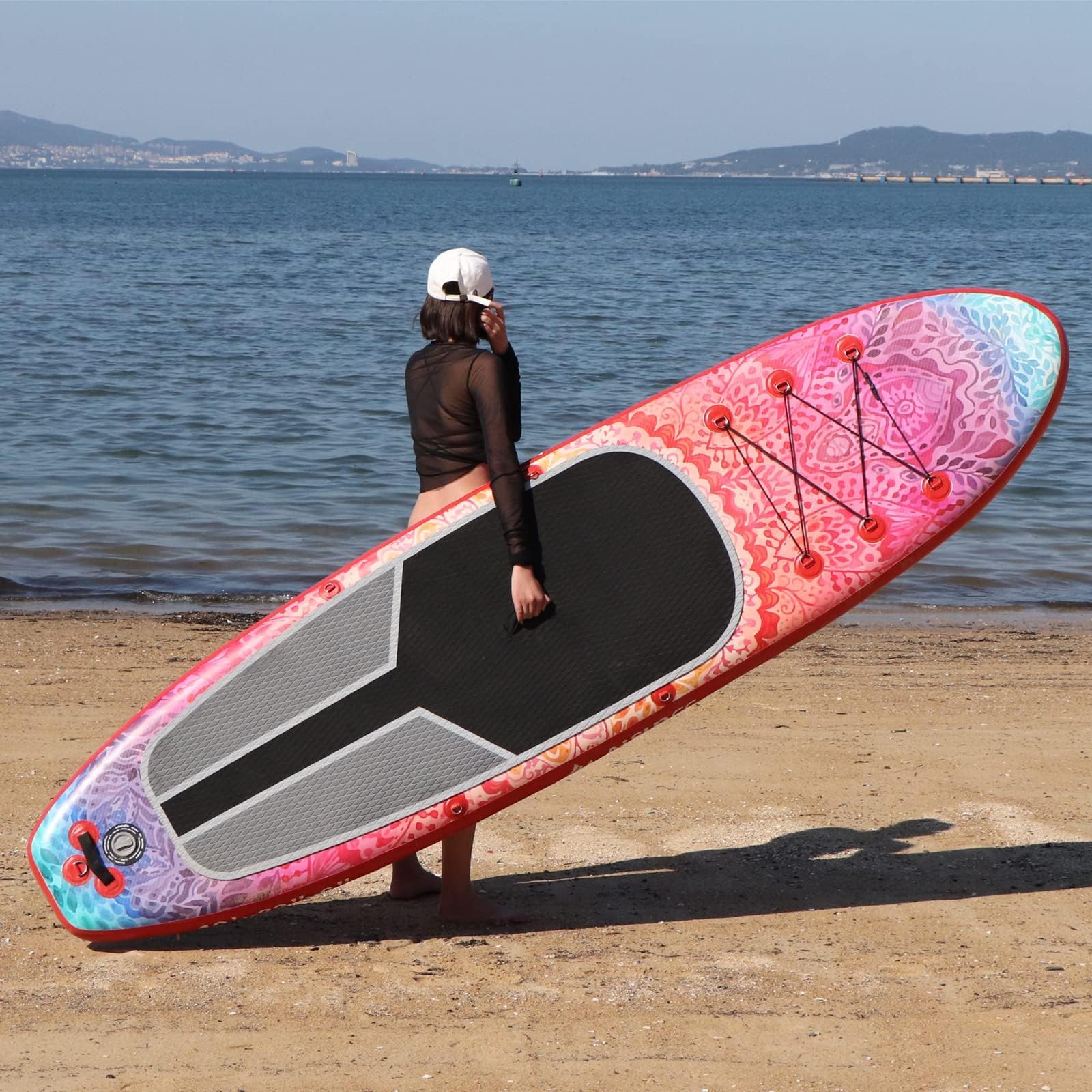 AISUNSS Inflatable Paddle Board for Adult, Paddle Board for All Skill Levels, Wide SUP Board with Primium Accessories Include SUP Carry Bag, Hand Pump, 10L Waterproof Bag and Adj Paddle: Red Meditation