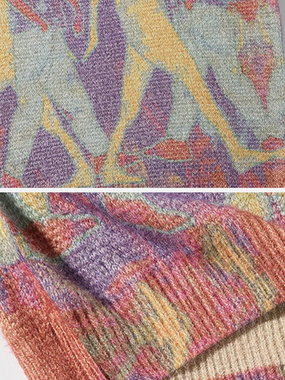 Aelfric Eden Neon Color Block Knit Sweater Casual Oversized Pullover: Purple Small