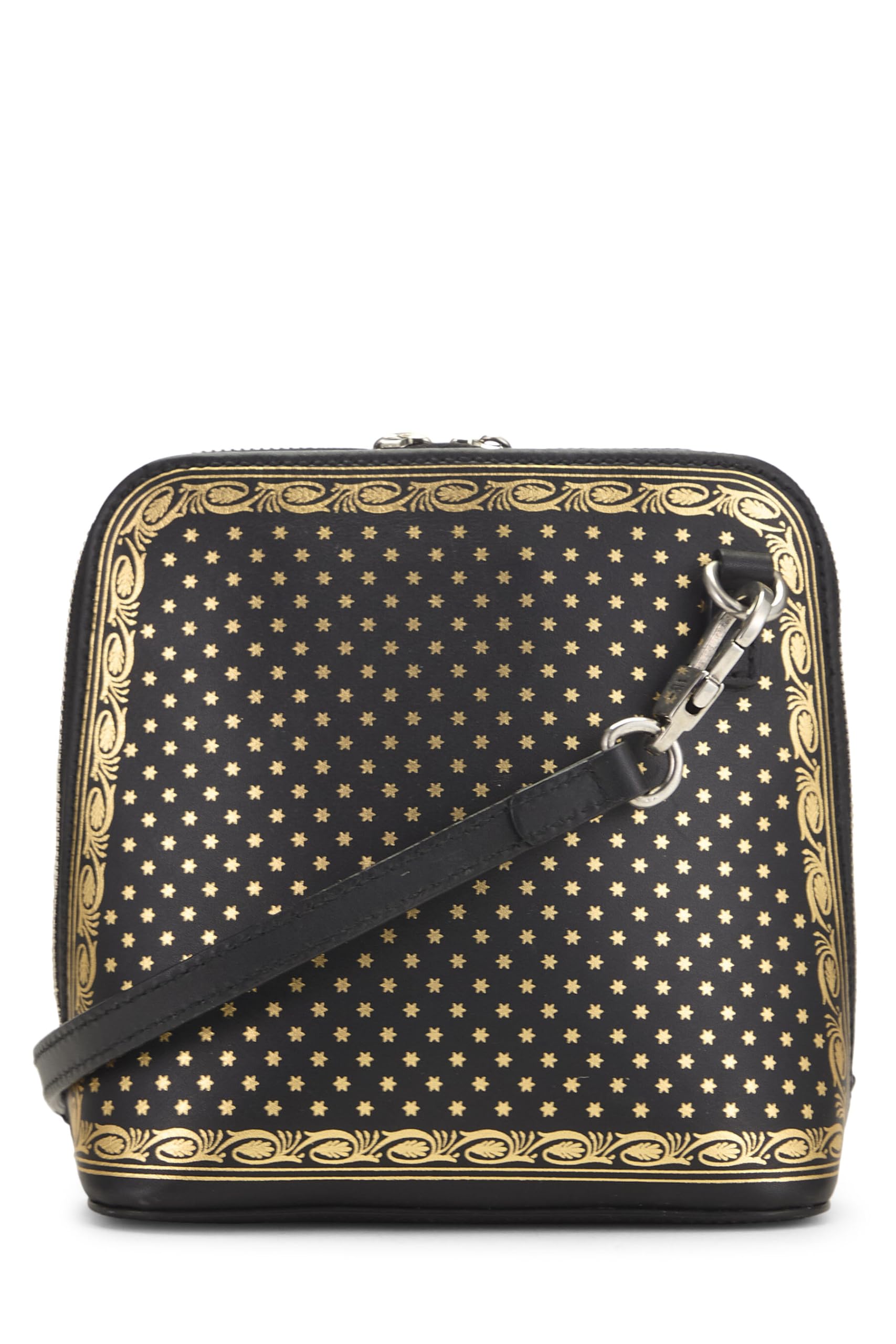 Gucci, Pre-Loved Black Leather Guccy Moon & Stars Dome Crossbody Mini, Black