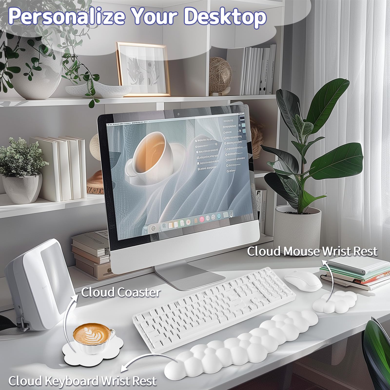Sushret Cloud Wrist Rest Keyboard, Cloud Keyboard Wrist Pad Set with PU Leather Memory Foam, Cute Arm Rest for Palm Support, PC/Gaming Desk Accessories/Office Setup/Computer Hand Cushion - White: Full Size 08white-full Size