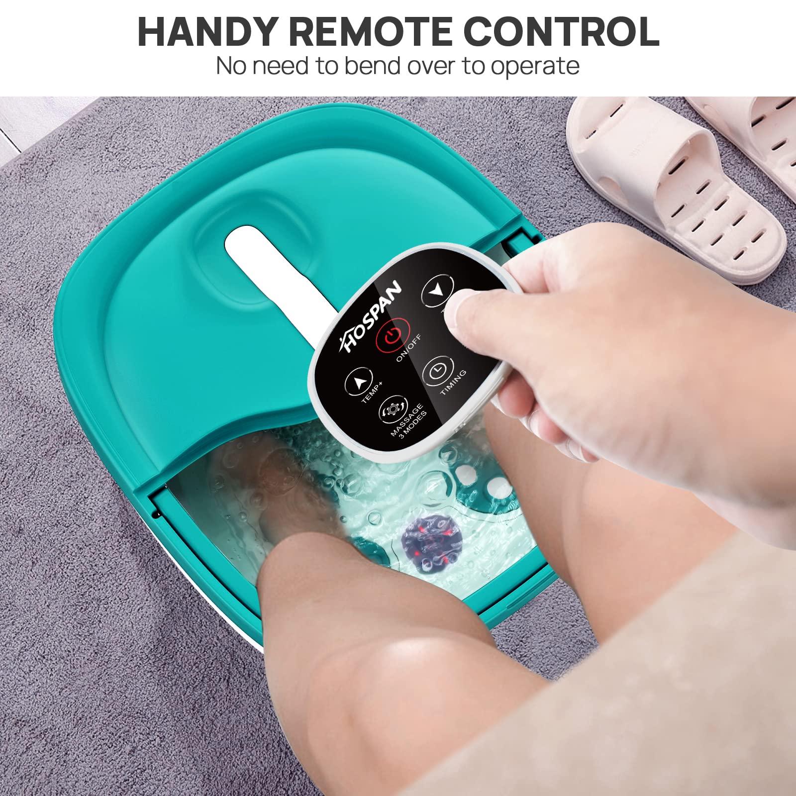 HOSPAN Collapsible Foot Spa Electric Rotary Massage, Foot Bath with Heat, Bubble, Remote, and 24 Motorized Shiatsu Massage Balls. Pedicure Foot Spa for Feet Stress Relief: Sky Blue