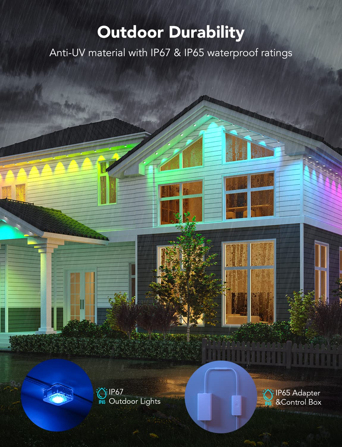Govee Permanent Outdoor Lights, Smart RGBIC Outdoor Lights with 75 Scene Modes, 150ft with 108 LED Lights, IP67 Waterproof for Patio Decorations, Work with Alexa, Google Assistant, White: White 150ft