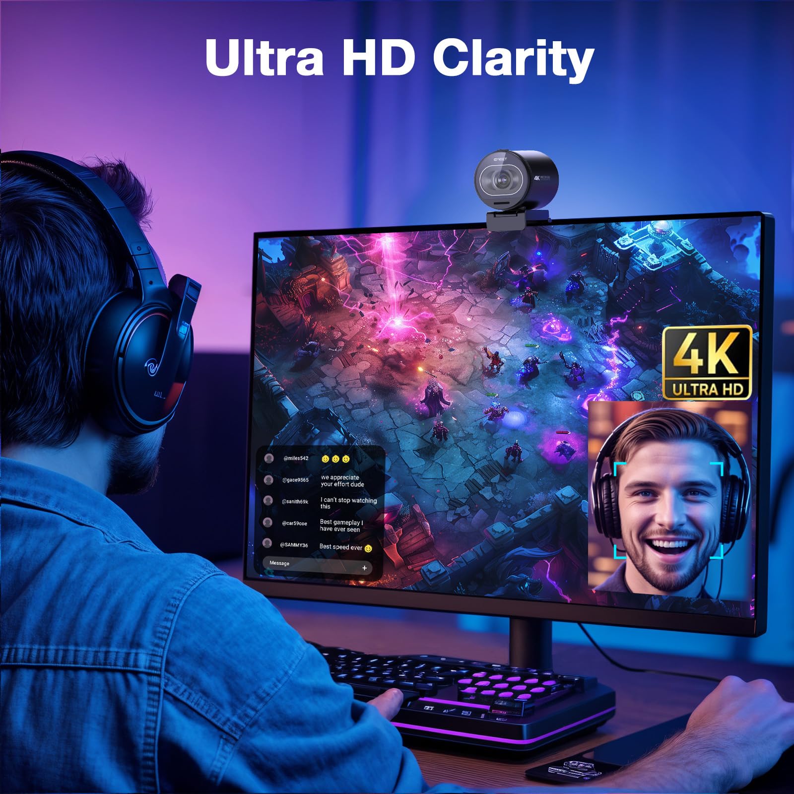 EMEET S600 4K Webcam for Streaming - Sony 1/2.5'' Sensor, PDAF Autofocus, 1080P@60FPS, 2 Noise Reduction Mics, Built-in Privacy Cover, 73° FOV, Streaming Camera for Live Commerce/Gaming/Beauty: S600 4K Sony Sensor PDAF 60FPS with Tripod