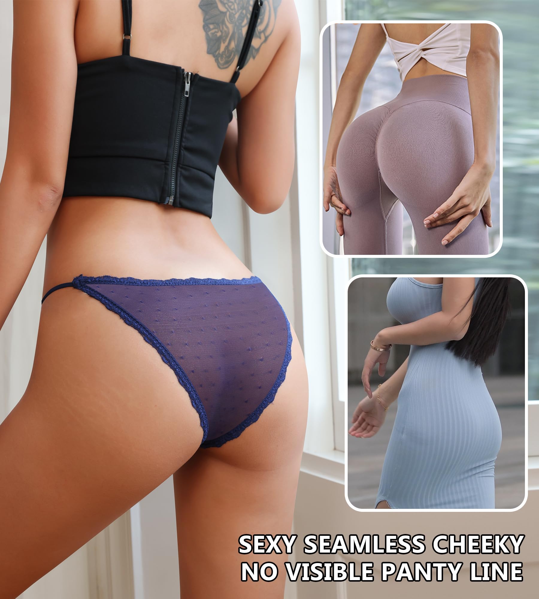 J-pone Sexy Underwear for Women String Bikini Underwear for Women High Cut Breathable Hipster Cheeky Lace Panties 5Pack: Small 5 Pack Multicolor