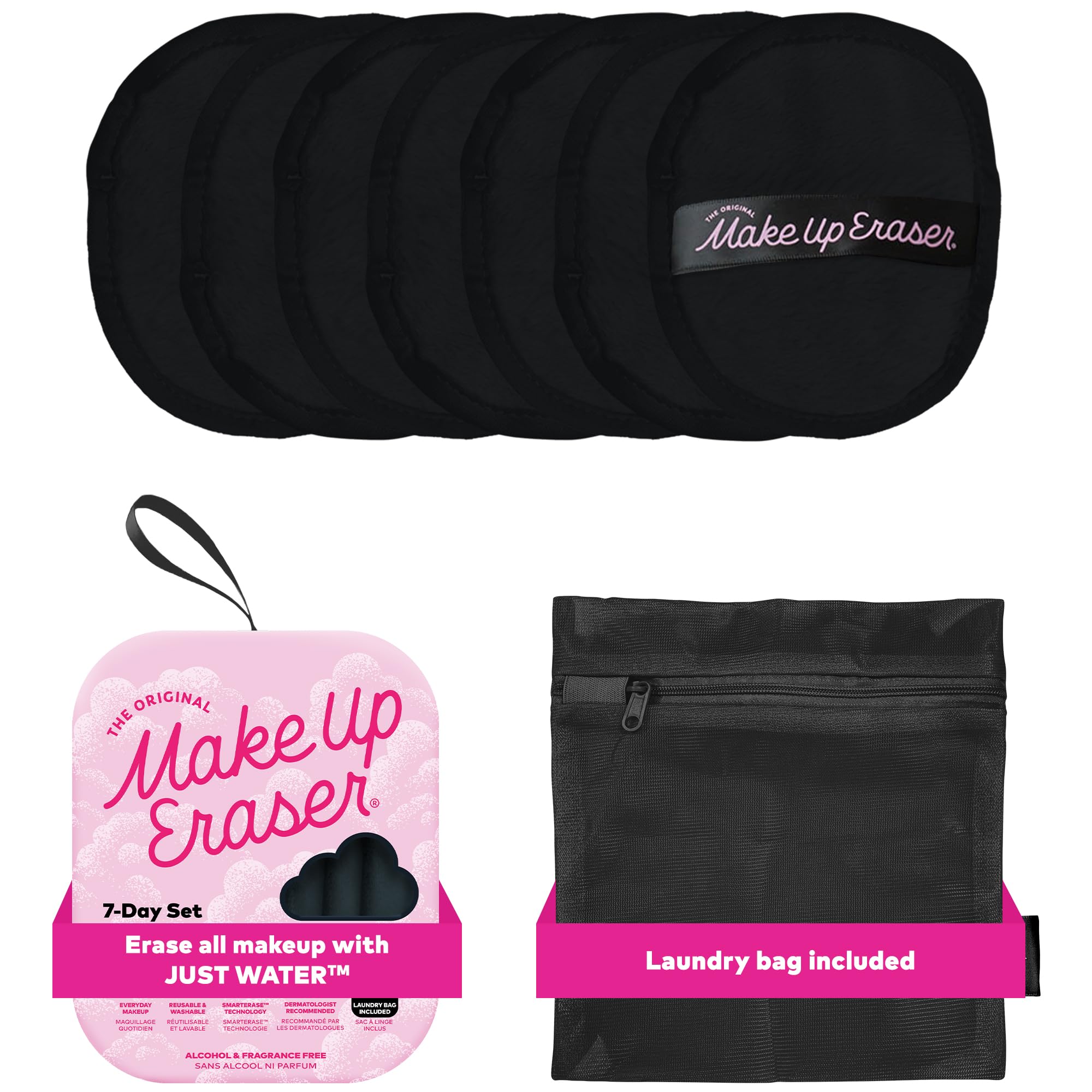 The Original MakeUp Eraser, 7-Day Set, Erase All Makeup with Just Water, Including Waterproof Mascara, Eyeliner, Foundation, Lipstick, Sunscreen, and More! 7ct: Chic Black 7 Count (Pack of 1)