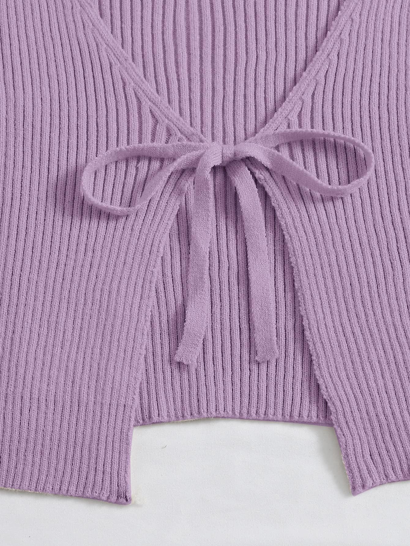 Floerns Women's Tie Front Long Sleeve Rib Knit Shrug Sweaters Cardigan Crop Top