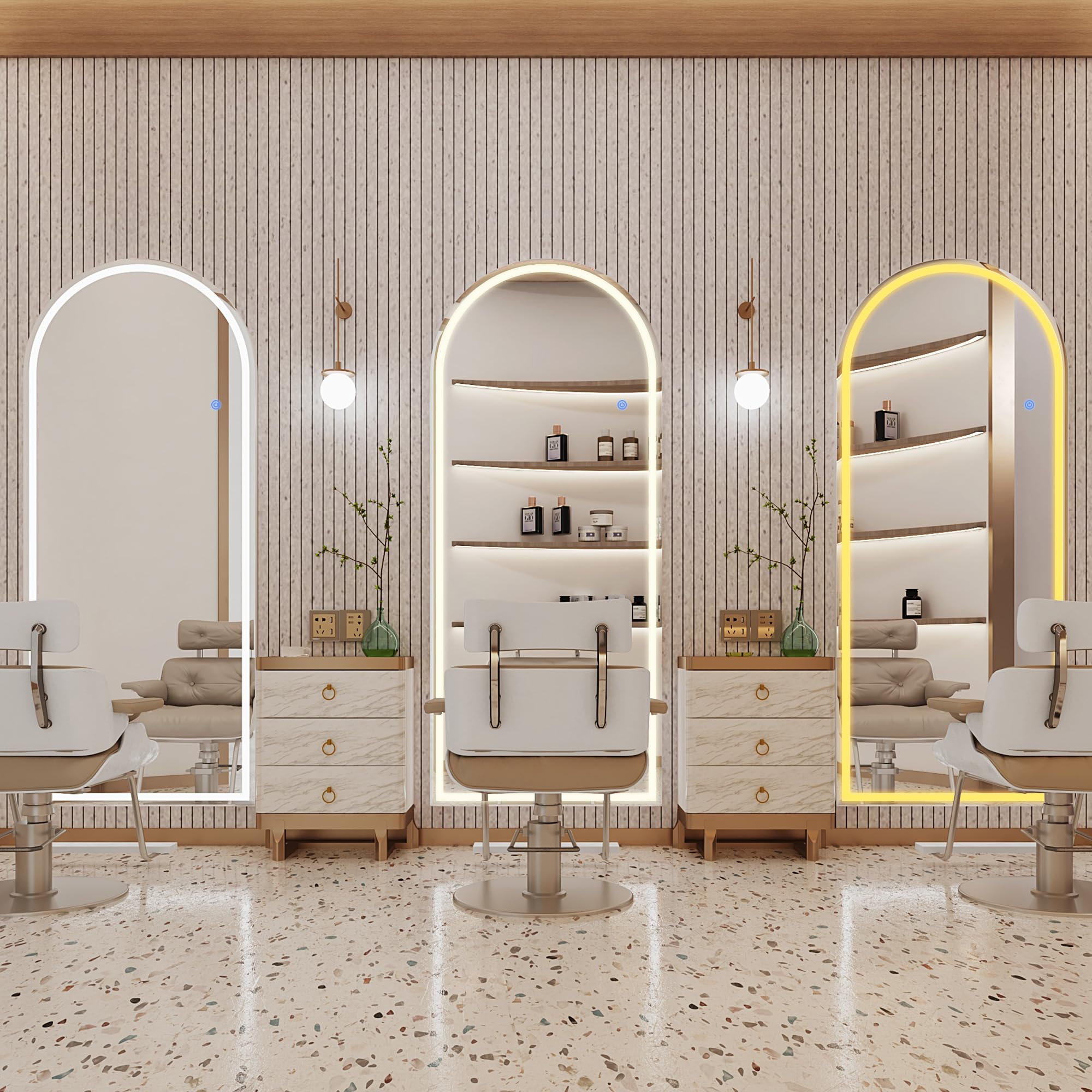 Antok LED Full Length Mirror, 71" x 28" Lighted Floor Standing LED Mirror Full Length,Hanging Mirrors with Stand Free Standing Floor Mirrors for Bedroom (Rect): 71"L x 28"W Arched Style White