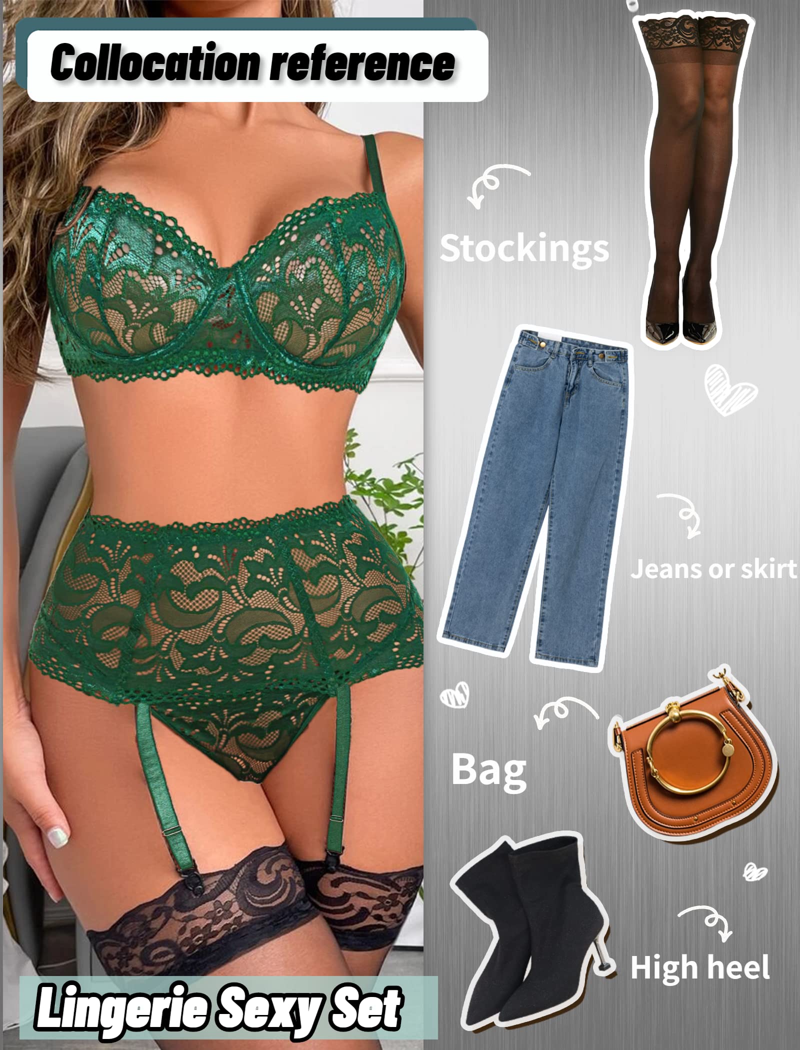 Avidlove Women Lingerie Set High Waisted Underwire Lingerie With Garter Belt Lace Babydoll: Small A-red