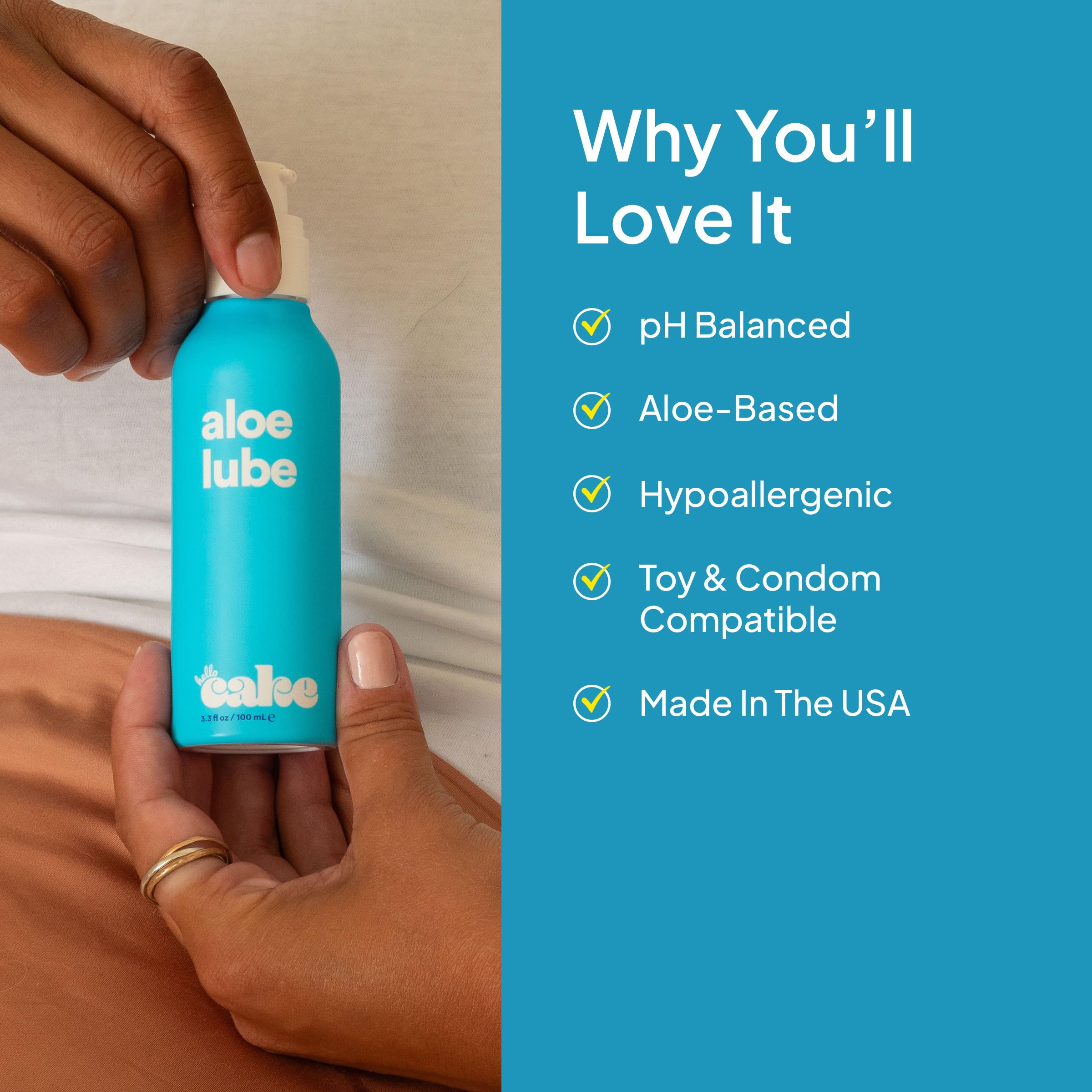 Hello Cake -Based Personal Lubricant - Hydrating, Long-Lasting, Non-Sticky, Ultra Slippery, Condom Compatible Lube for Men, Women, and Couples 3.3 fl oz: Natural