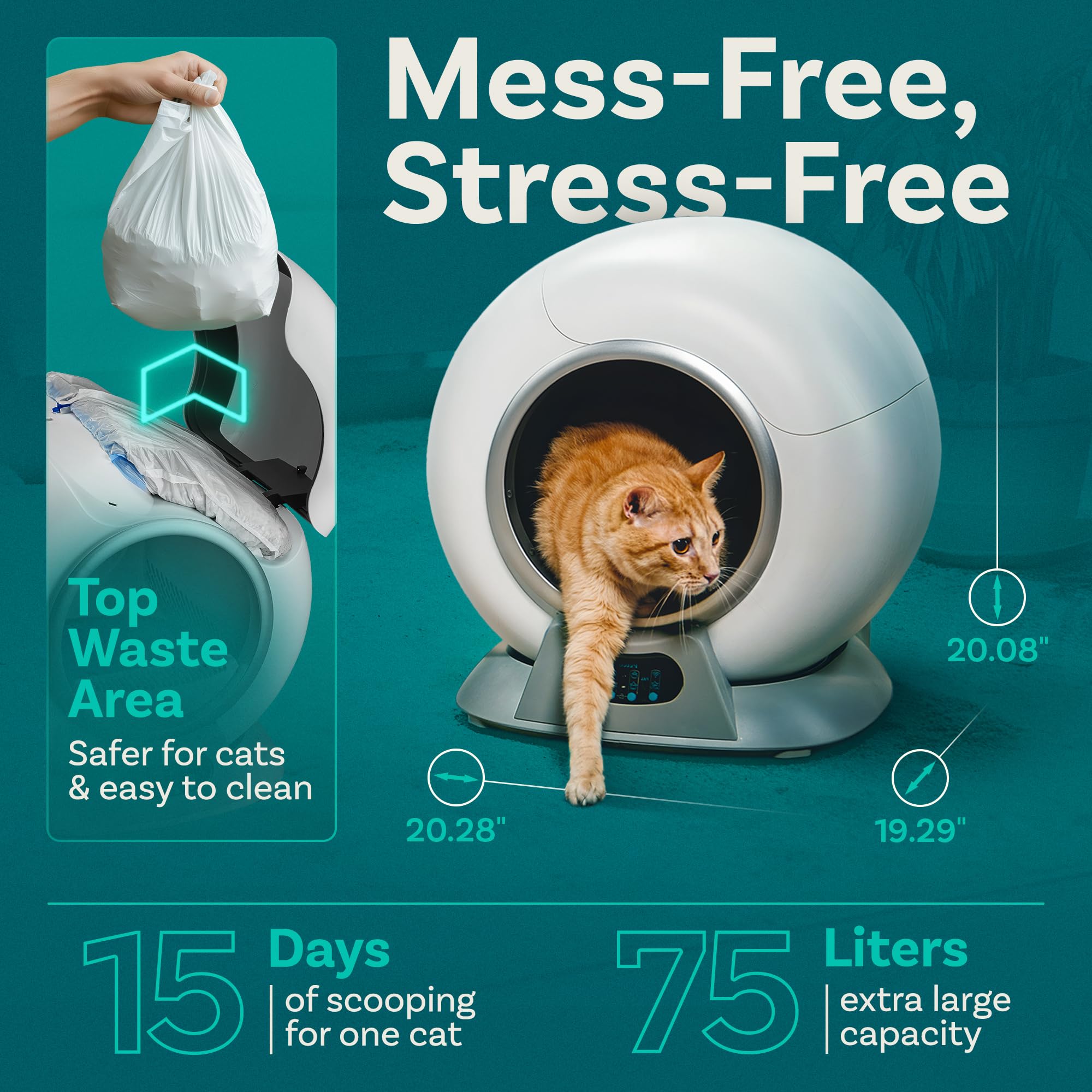 PetCove Self Cleaning Litter Box with Auto Safety Sensors for Multiple Cats - Automatic Cat Litter Box Self-Cleaning - Covered Odor Removal with APP Control - Compatible On All WiFi - Electric Robot: Gray Bundle 3 Pack