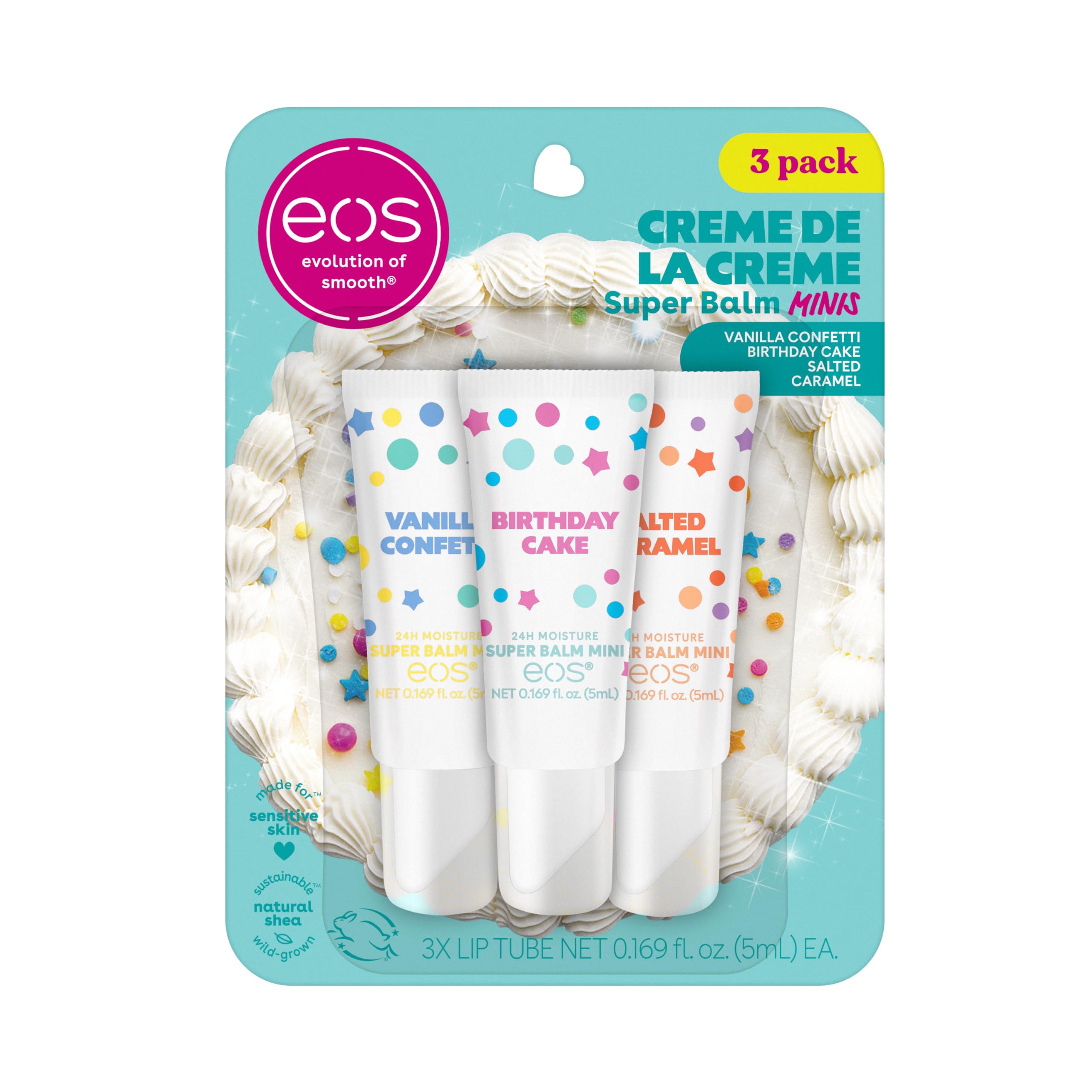 eos 24H Moisture Super Balm Minis- , Limited-Edition Lip Mask, Variety Pack, 0.169 fl oz, 3-Pack: Crème de la Crème