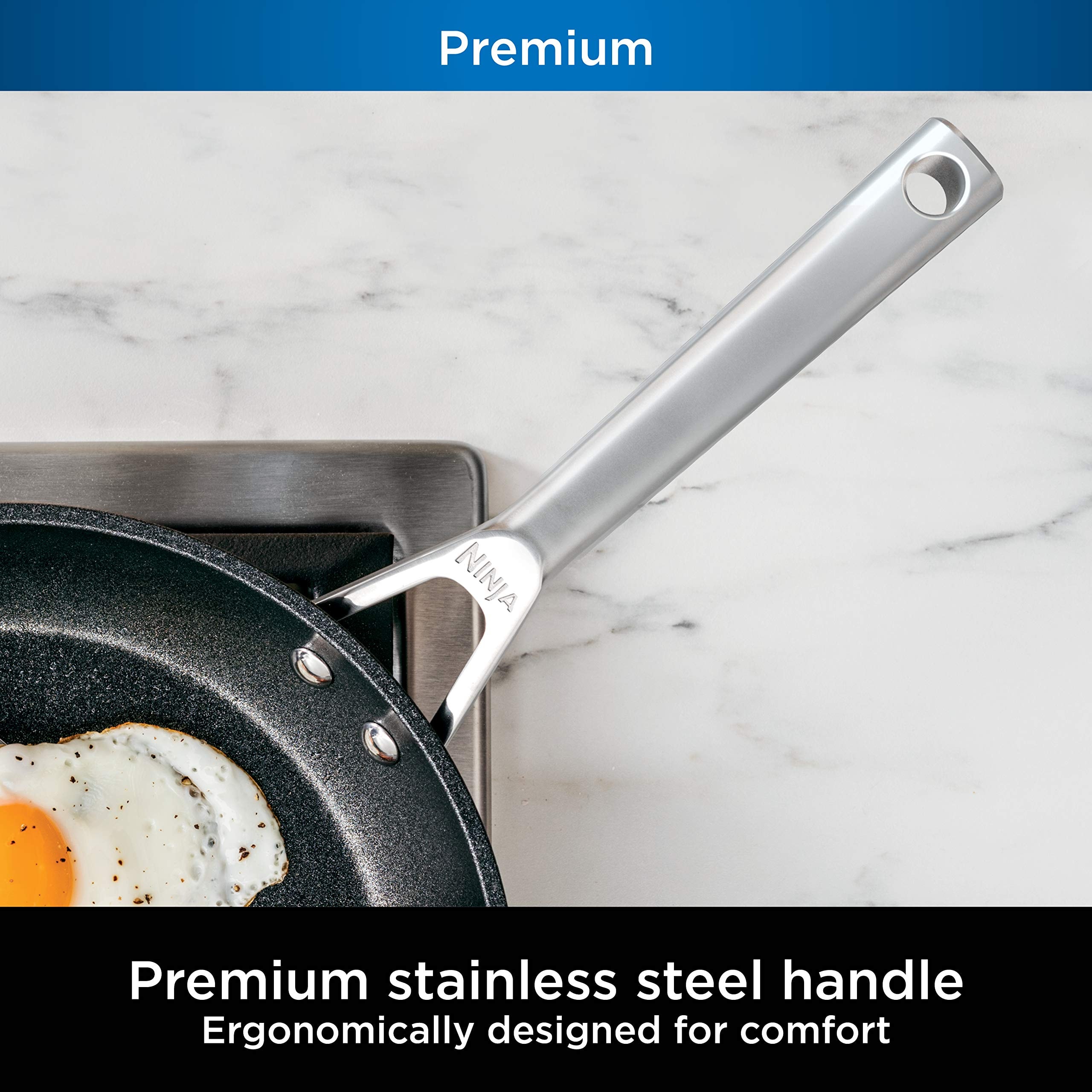 Ninja Cookware, Ninja NeverStick Premium, 16-Piece Pots and Pans Set, Non Stick Frying Pans, Kitchen Essentials, Stock Pot, Sauce Pan, Glass Lids, Saute Pan, All Stovetops, Black, C39900 - Image 10