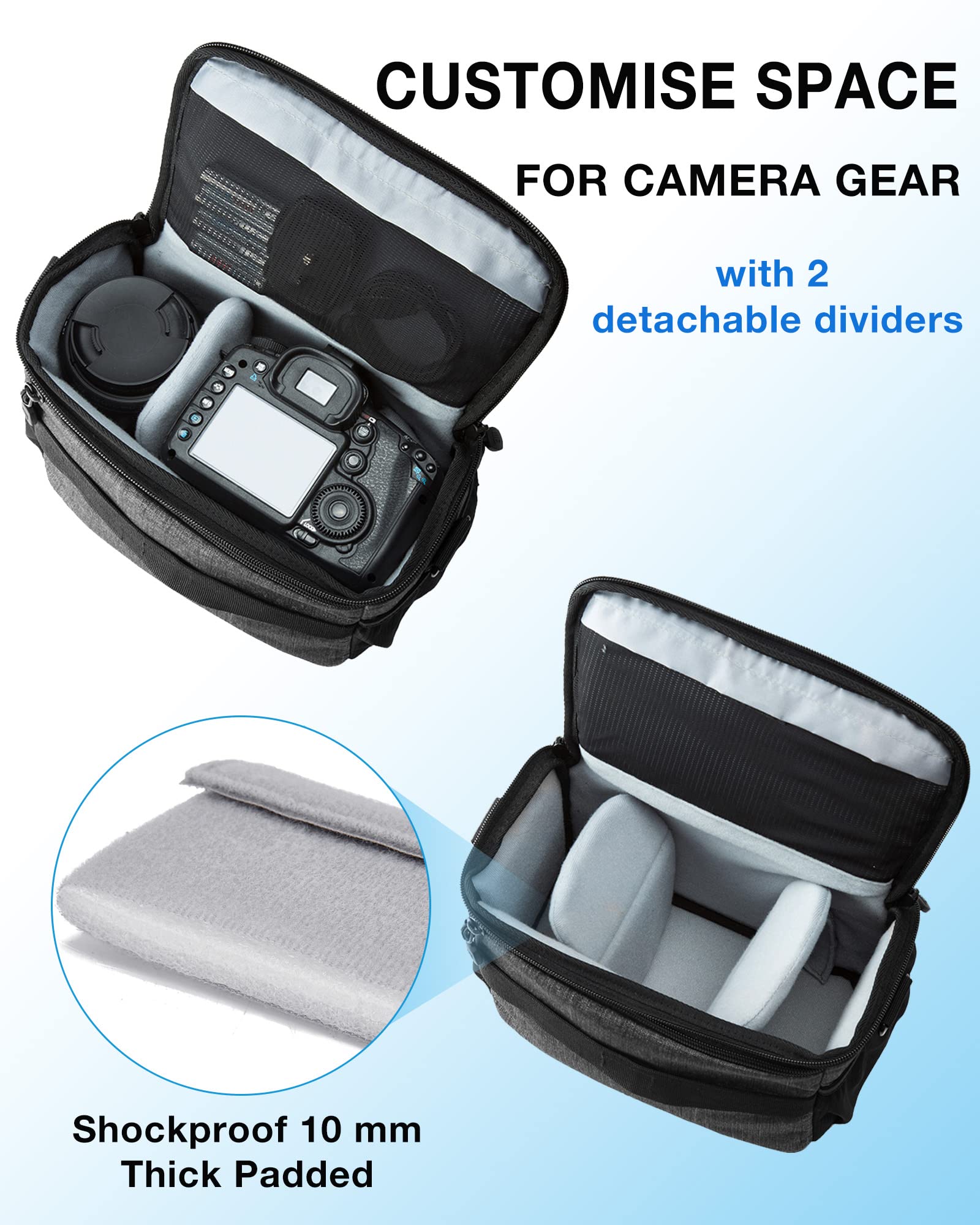 BAGSMART Camera Bag Padded Camera Shoulder Bag for Photographers, Waterproof Camera Bags & Cases with Rain Cover for SLR DSLR, Lenses, Accessories, thumbnail 2