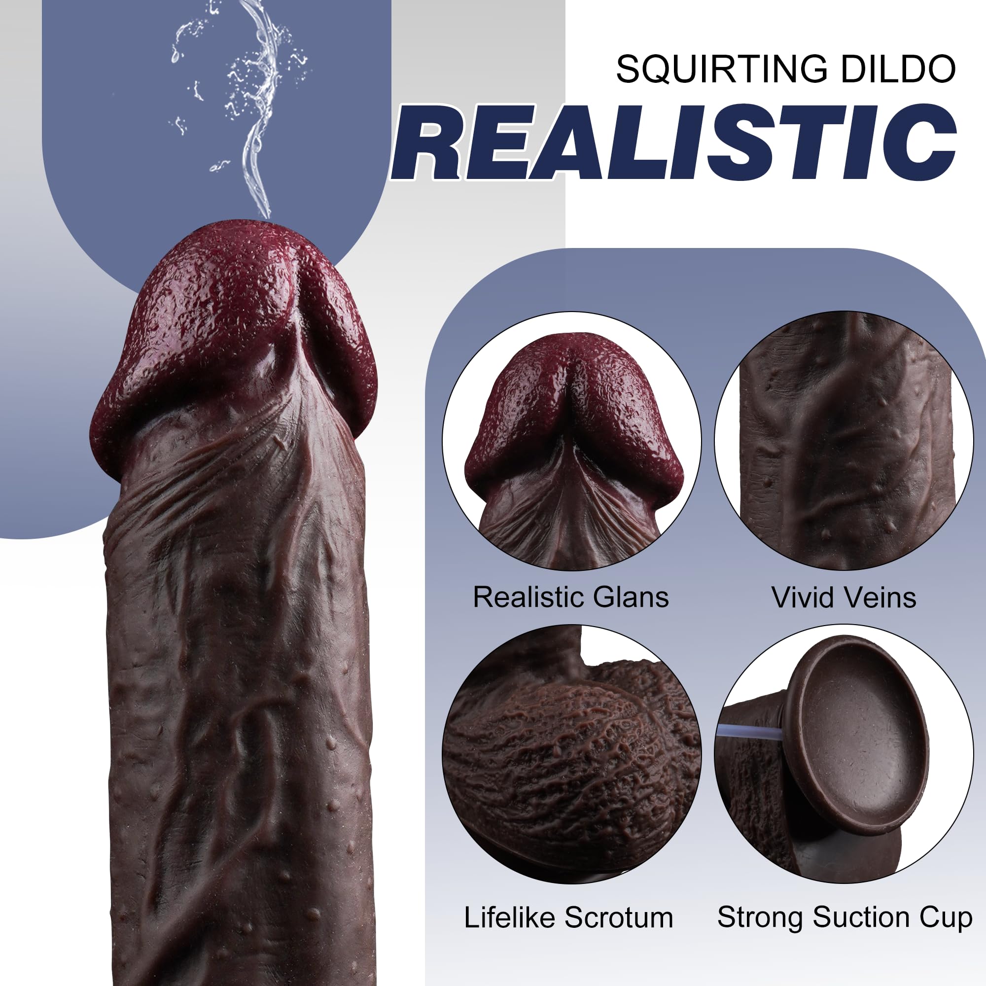 Realistic Squirting Dildo  Ejaculating Toy Real Skin Anal Dildo with Suction Cup, 8.46" Realistic Ejaculating Dildo Soft Beginner Dildo Prostate Dildo for G & P Spot, Adult Toy for Women Men: Black