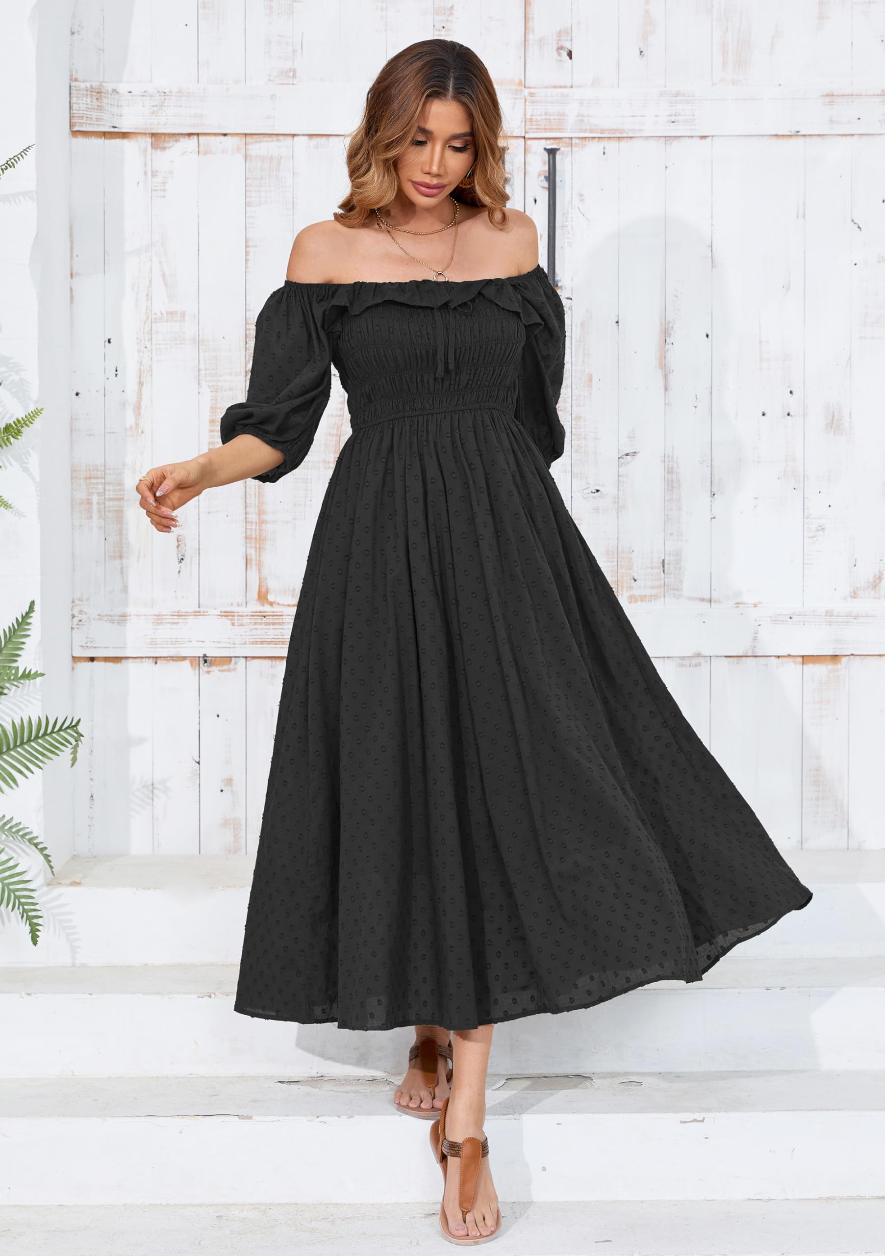 R.Vivimos Vintage A Line Ruffled Dresses: Medium Black-1