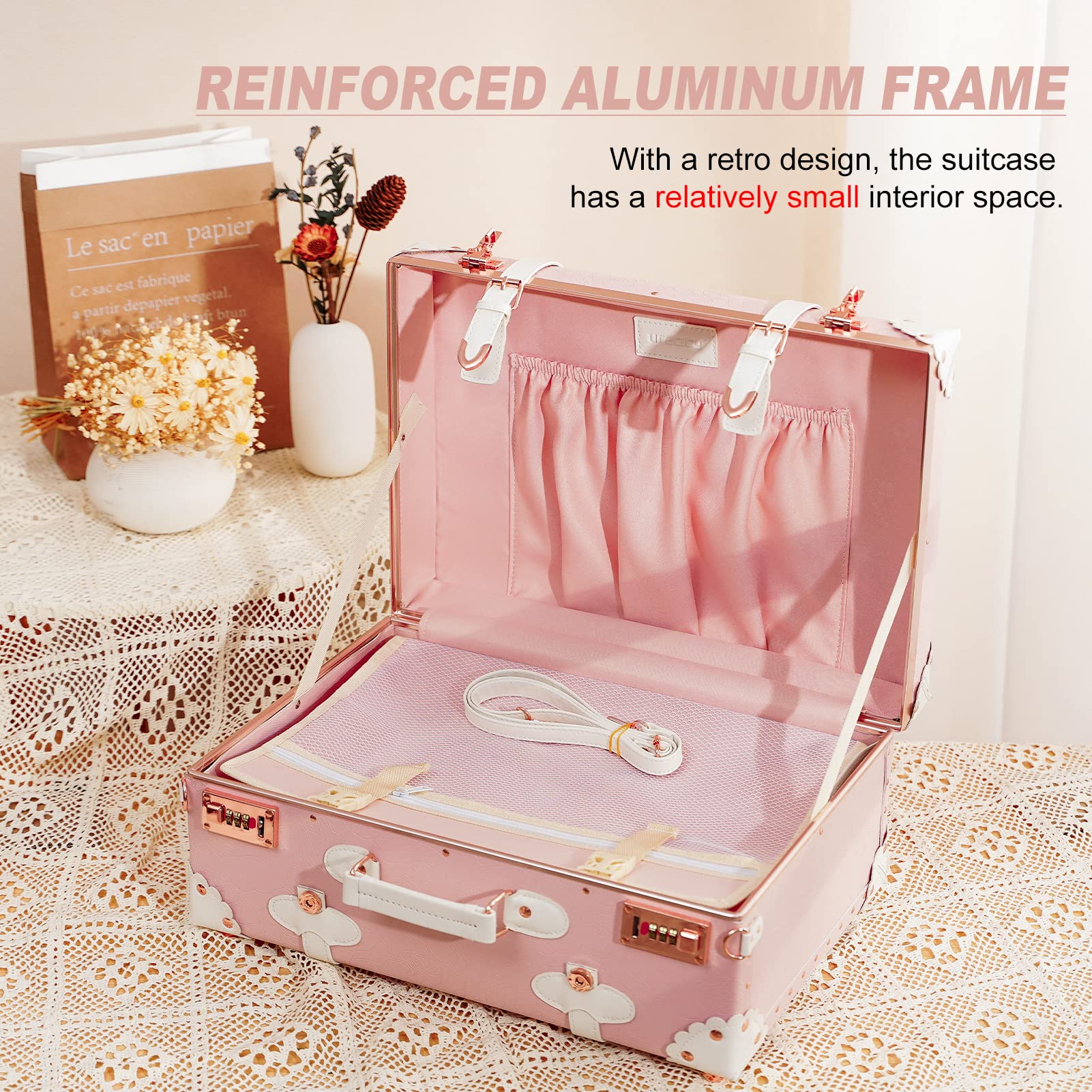 urecity Vintage and Cute Carry-on Overnight Case Non-wheeled Mini Leather Trunk Suitcase with Shoulder Strap