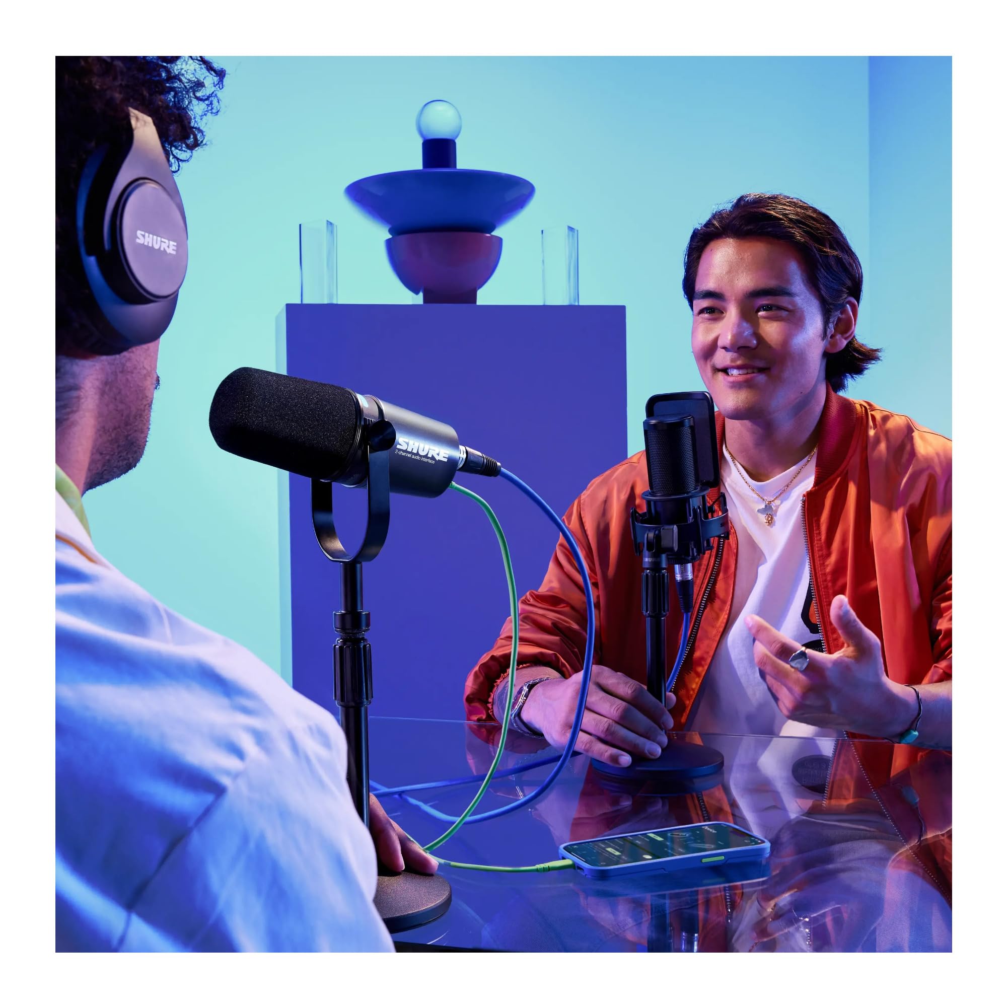 Shure MV7+ Podcast Dynamic Microphone. OBS Certified, Enhanced Audio, LED Touch Panel, USB-C & XLR Outputs, Auto Level Mode, Digital Pop Filter, Reverb Effects, Podcasting, Streaming, Recording -White: Interface