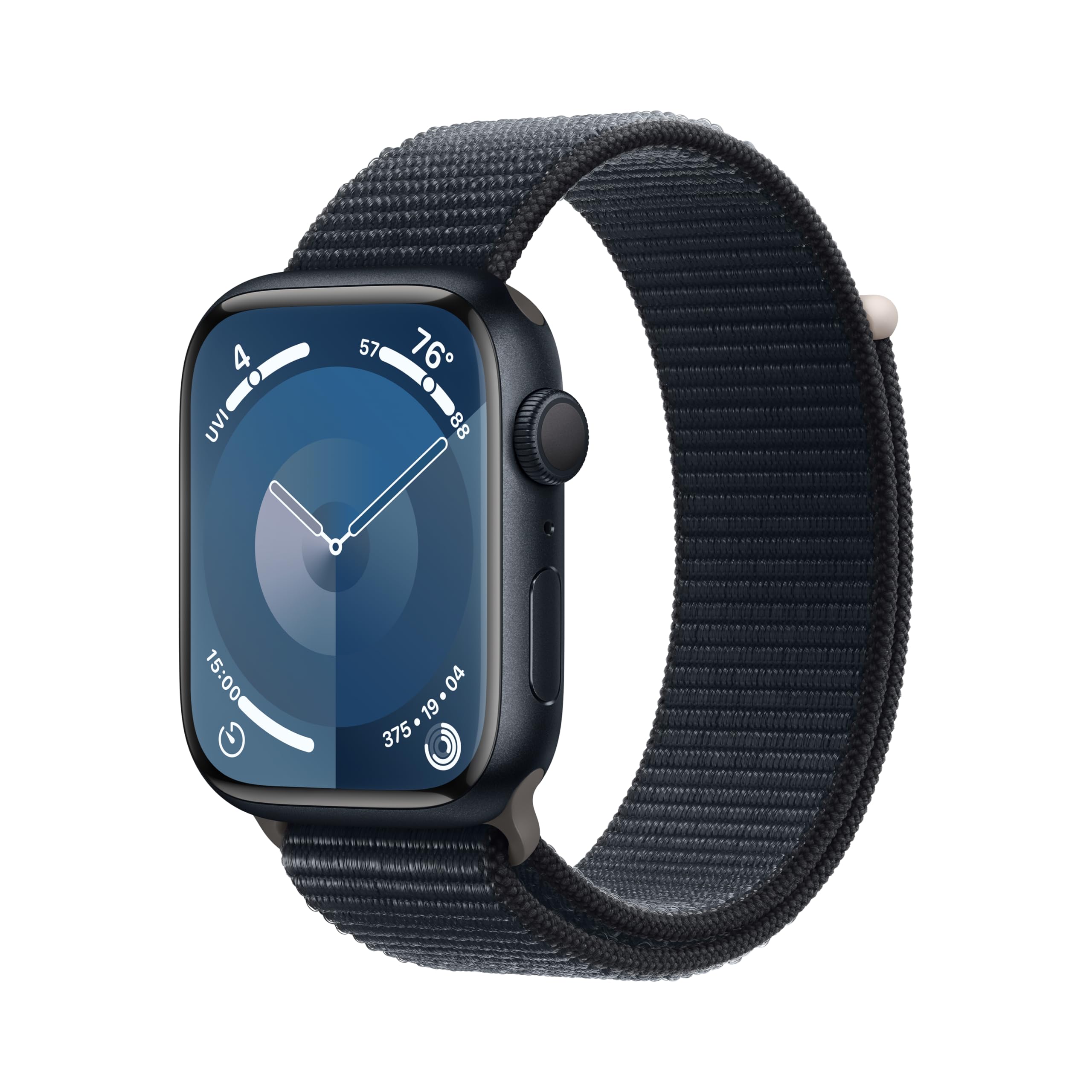 Apple Watch Series 9 [GPS 41mm] Smartwatch with Pink Aluminum Case with Light Pink Sport Loop One Size. Fitness Tracker, ECG Apps, Always-On Retina Display, Carbon Neutral: Midnight Aluminum Case with Midnight Sport Loop 45mm Case One Size - fits 145&#x2013;220mm wrists