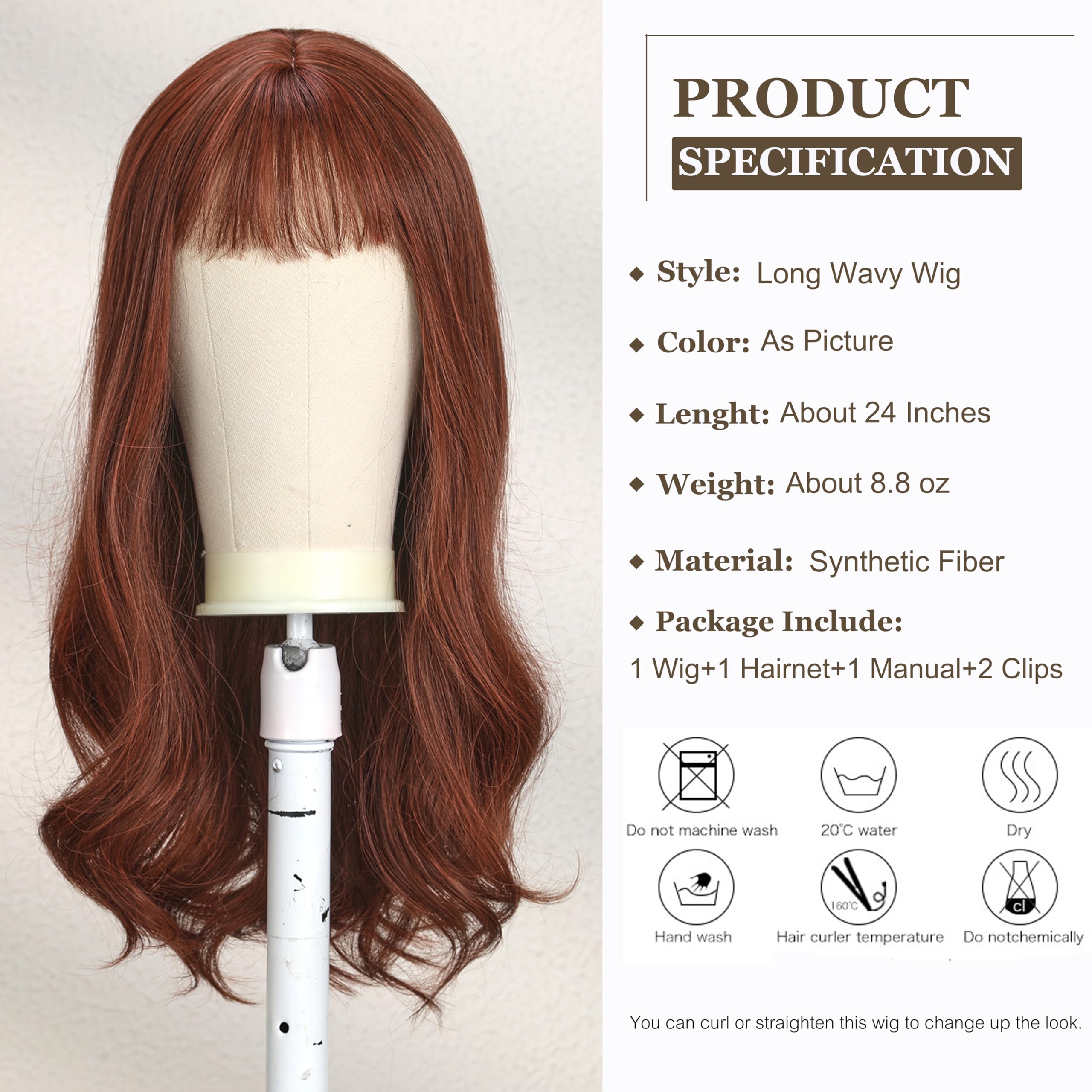 Esmee 24 Inches Long Straight Auburn Layered Natural Synthetic Hair Wigs for Women with Dark Roots for Daily Party Use: Burgundy 24 Inch