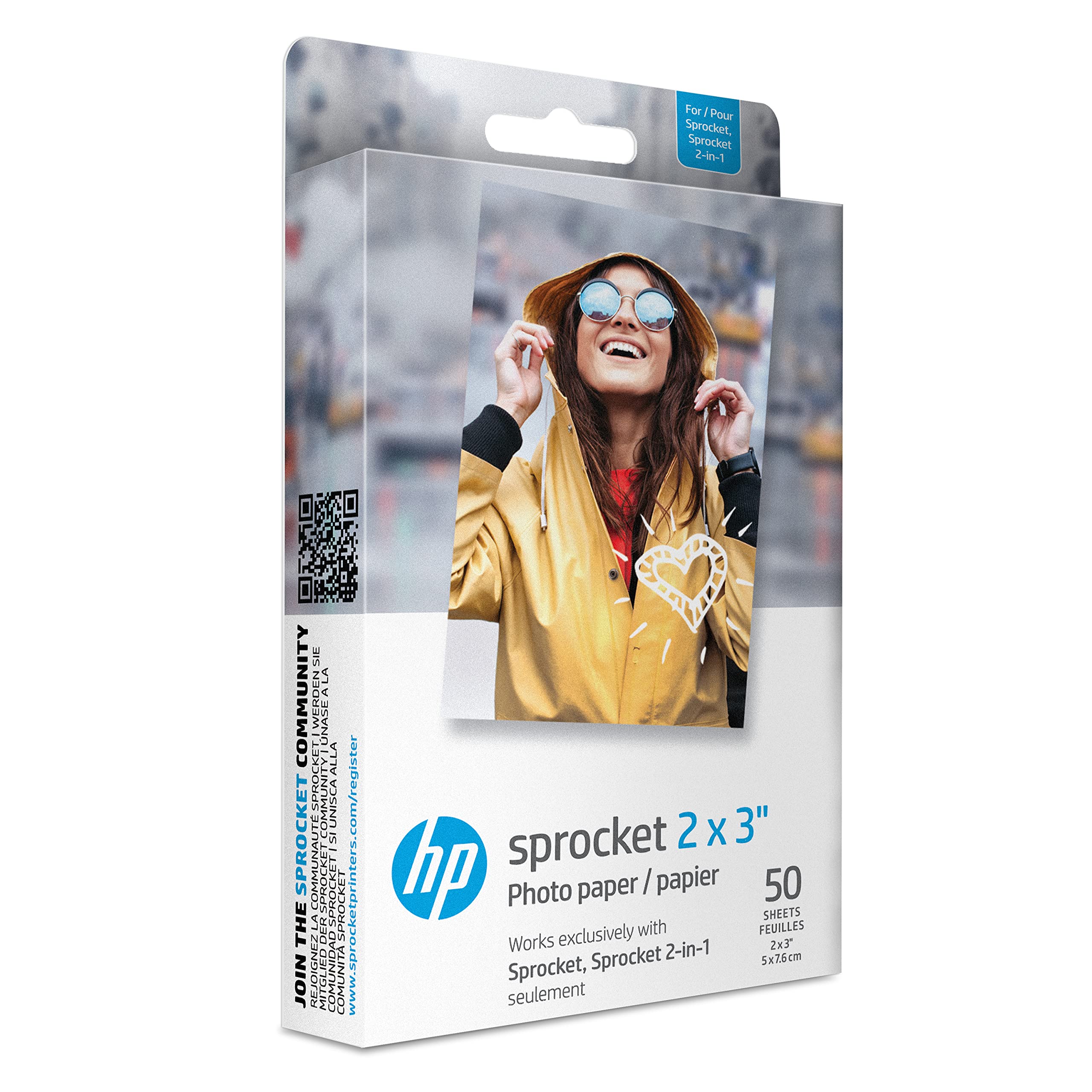 HP Sprocket 2x3" Premium Zink Sticky Back Photo Paper (50 Sheets) Compatible with HP Sprocket Photo Printers: 50 Pack Photo Paper
