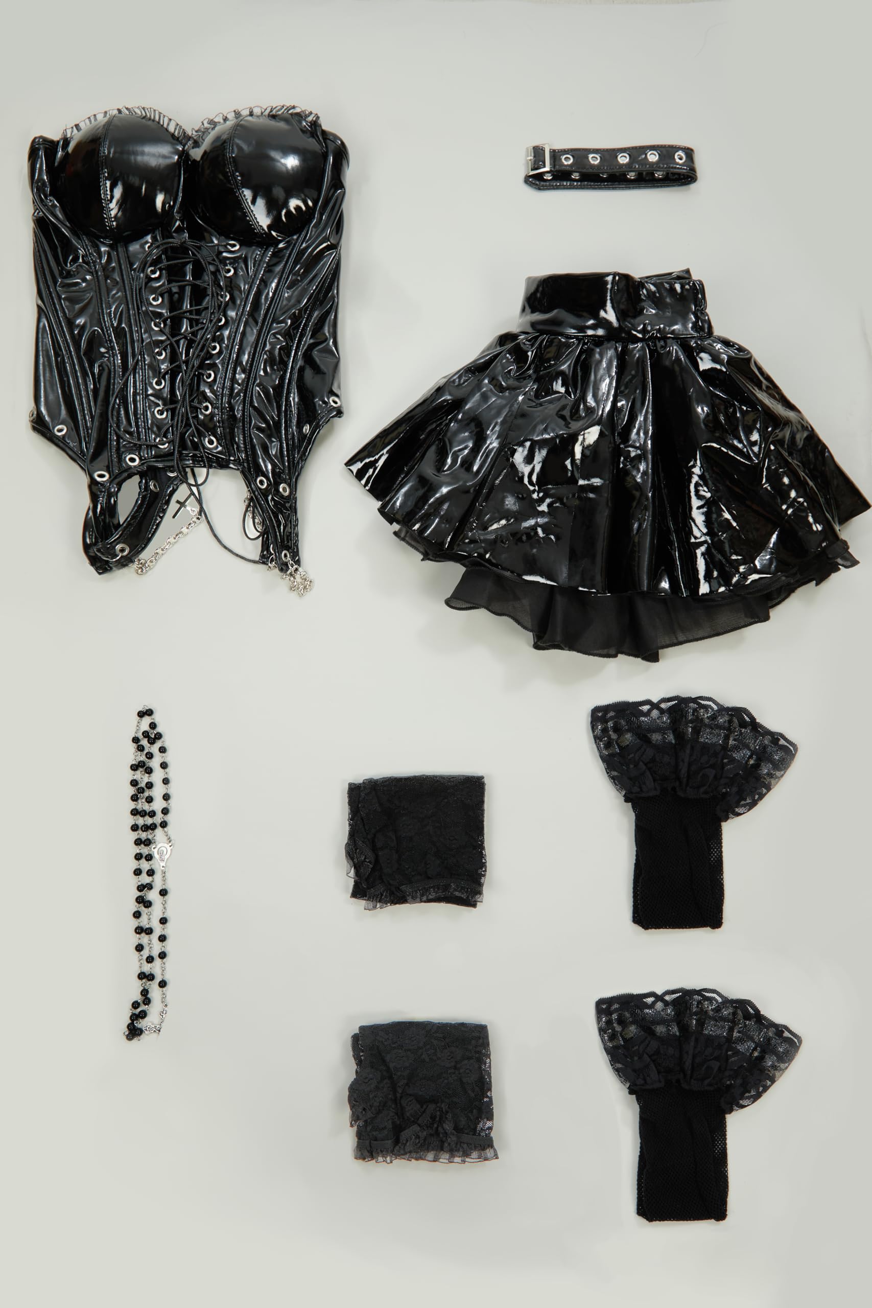 MEOWCOS Women Corset Dress Gothic Camisole and Skirt Set with Net Stockings and Lace Sleeves: Small Black