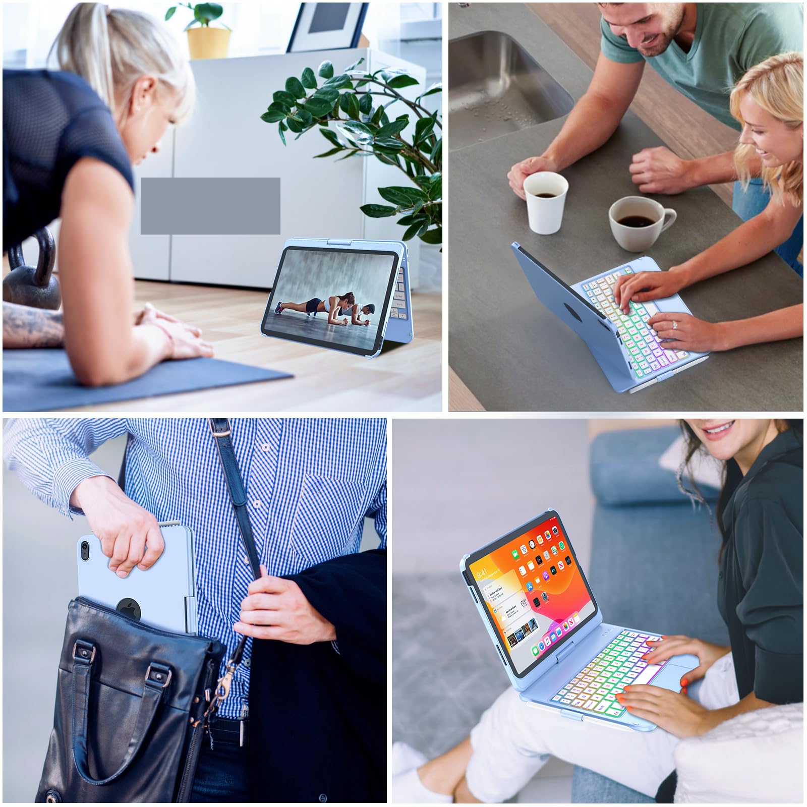 FUWANG Touch Keyboard Case for iPad (A16) 11th Generation 11 inch 2025&10th Gen 10.9 inch 2022, 360° Rotate for iPad 10th Generation Case with Keyboard, Backlit Keyboard Case with Pencil Holder, Blue