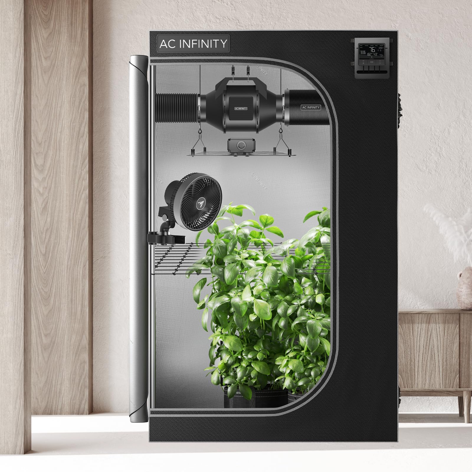 AC Infinity Advance Grow System 3x3, 3-Plant Kit, WiFi-Integrated Grow Tent Kit, Automate Ventilation, Circulation, Schedule Full Spectrum Samsung LM301H LED Grow Light, 2000D Mylar Tent: Black 24&#x201D; x 24&#x201D; x 72&#x201D;