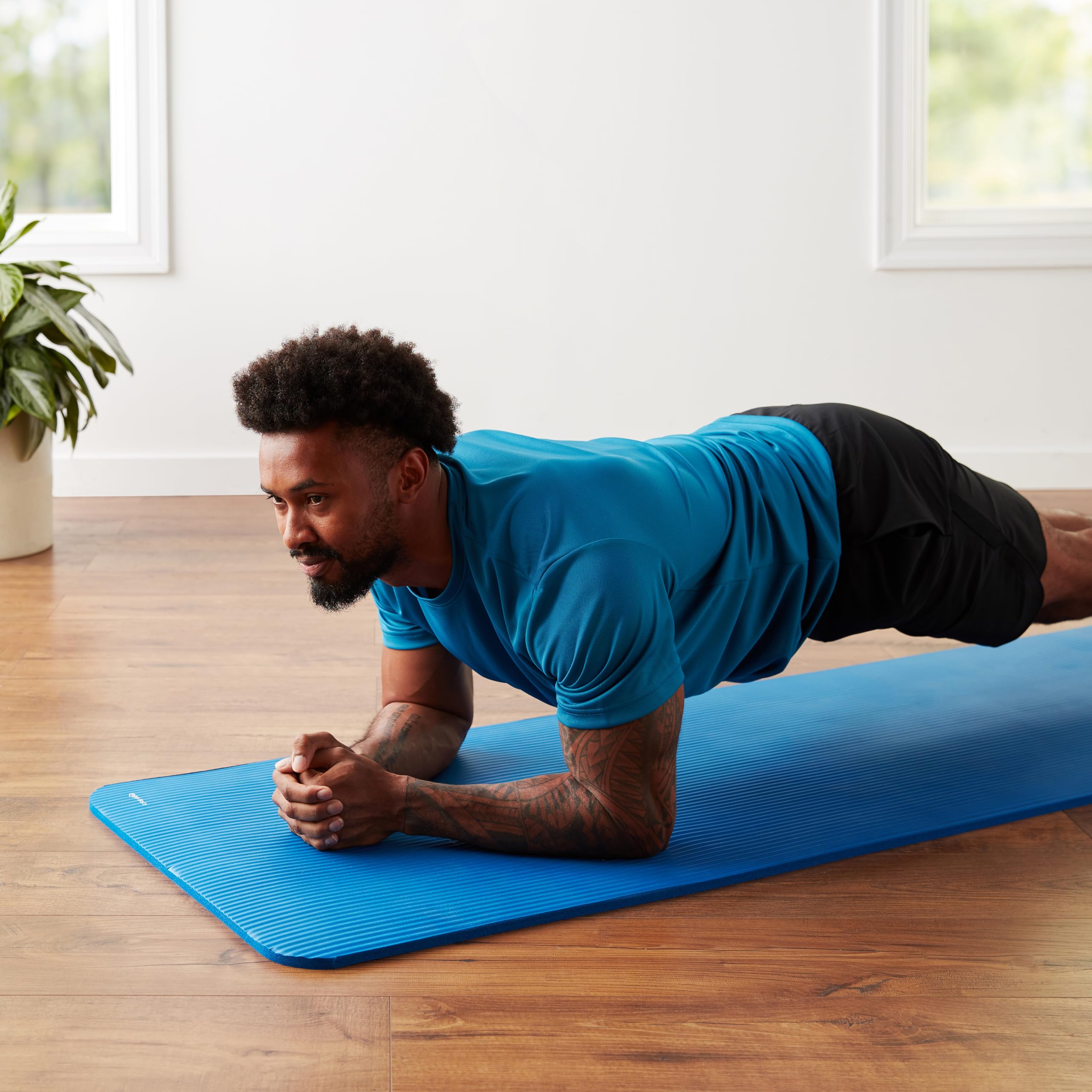 Amazon Basics 1/2 Inch Extra Thick Exercise Yoga Mat with Carrying Strap, Cushioned Support, for Fitness and Gym Workouts: Blue
