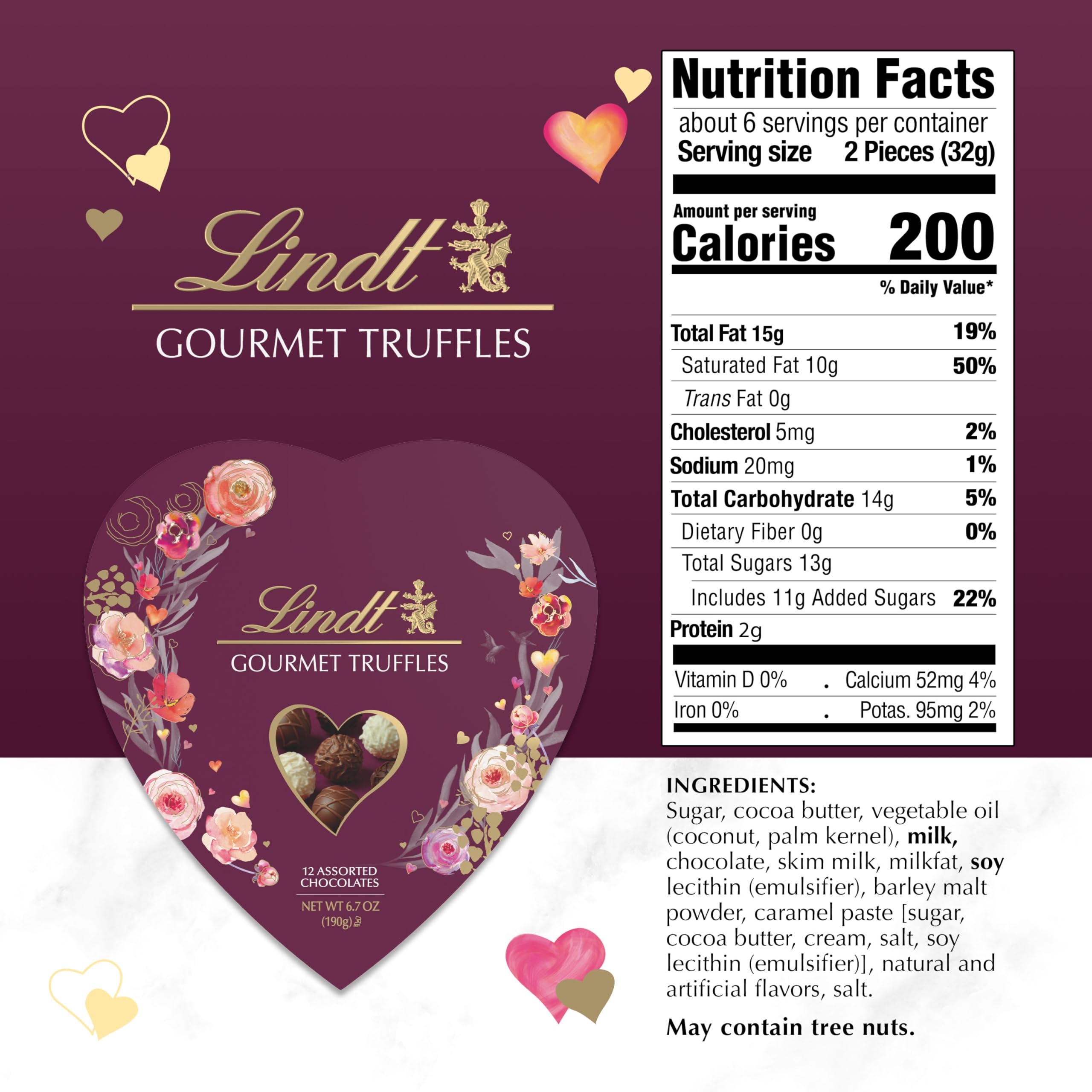 Lindt Valentine's Gourmet Truffles Assorted Chocolate Candy Heart, 6.7 oz.: Lindt Valentine's Gourmet Truffles Assorted Chocolate Candy Heart, 6.7 oz.