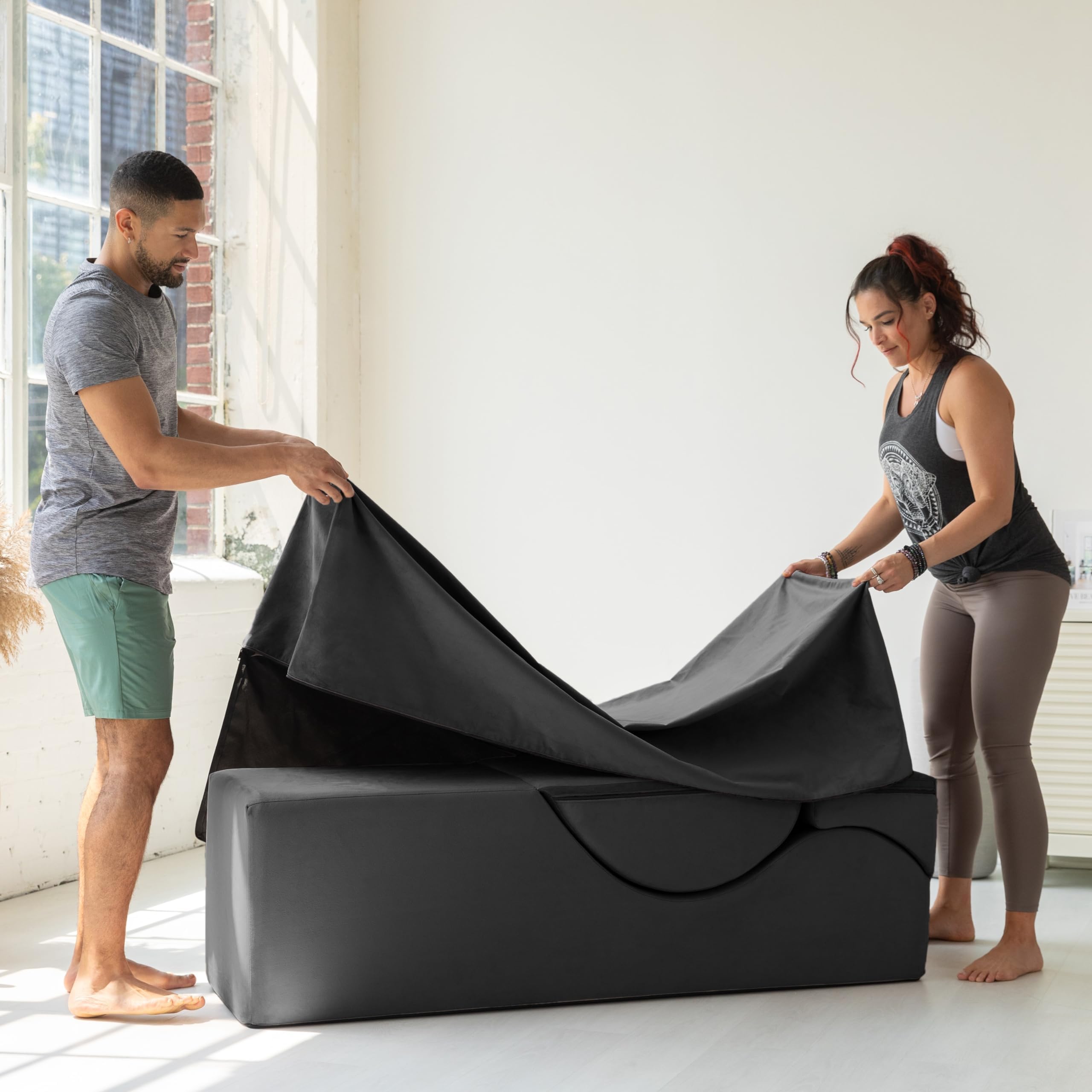 Avana Kami Convertible Chaise/Bed Bench for Yoga & Massage - 2-in-1 End of Bed Ottoman with Concealed Fold Out Yoga Lounge Chair, Microvelvet Rose