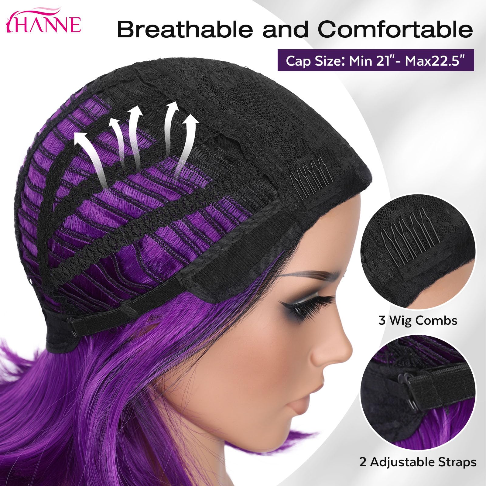 HANNE Ombre Black to Purple Wig Short Bob Wigs Shoulder Length Bob Hair Short Straight Hair Bob Wigs for Women Ombre Purple Wig (Ombre Purple): Black to Purple