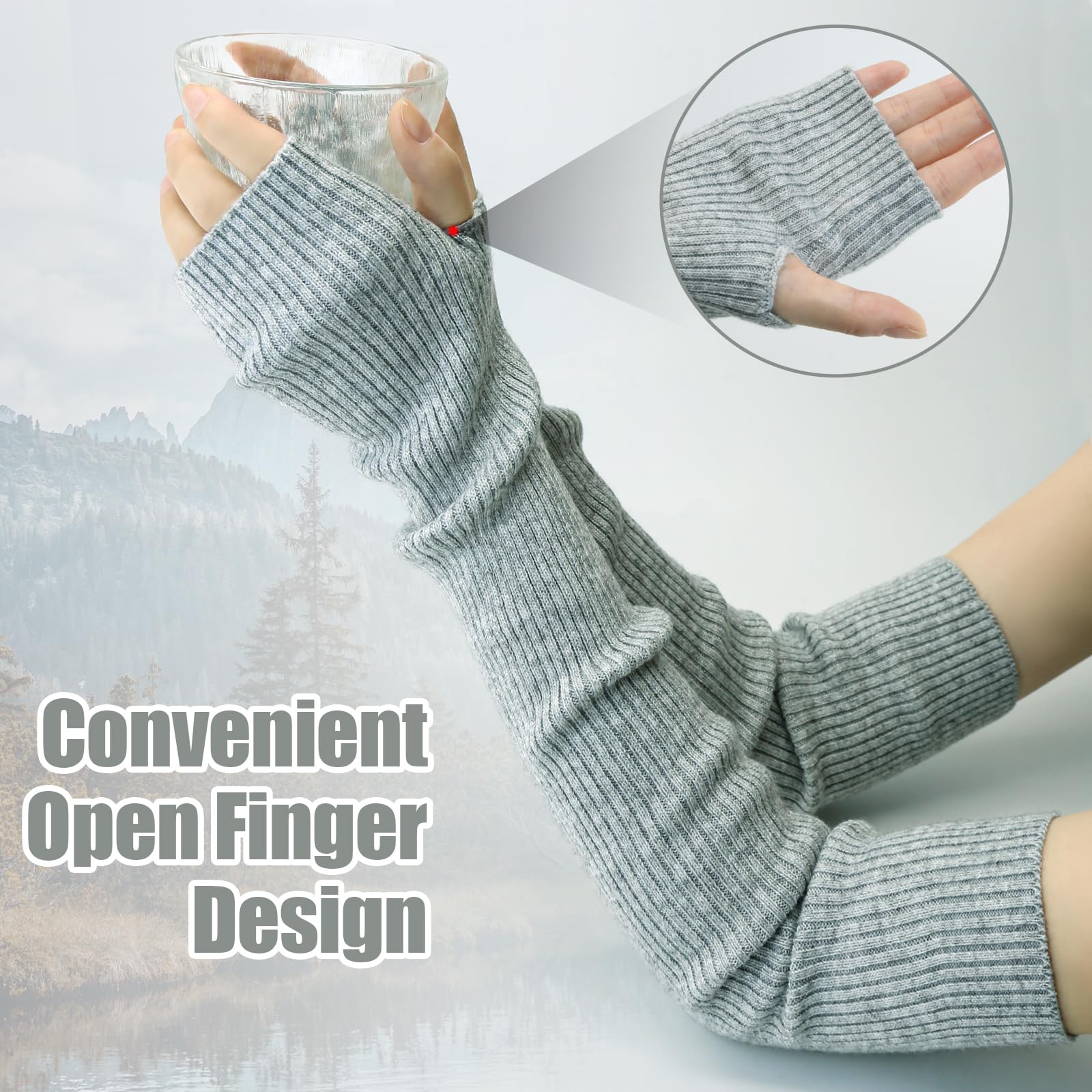 YATANAM Wool Blended Wrist Warmers Warm Fingerless Gloves Knit Soft Arm Warmers Sleeves Typing Mittens for Women thumbnail 3