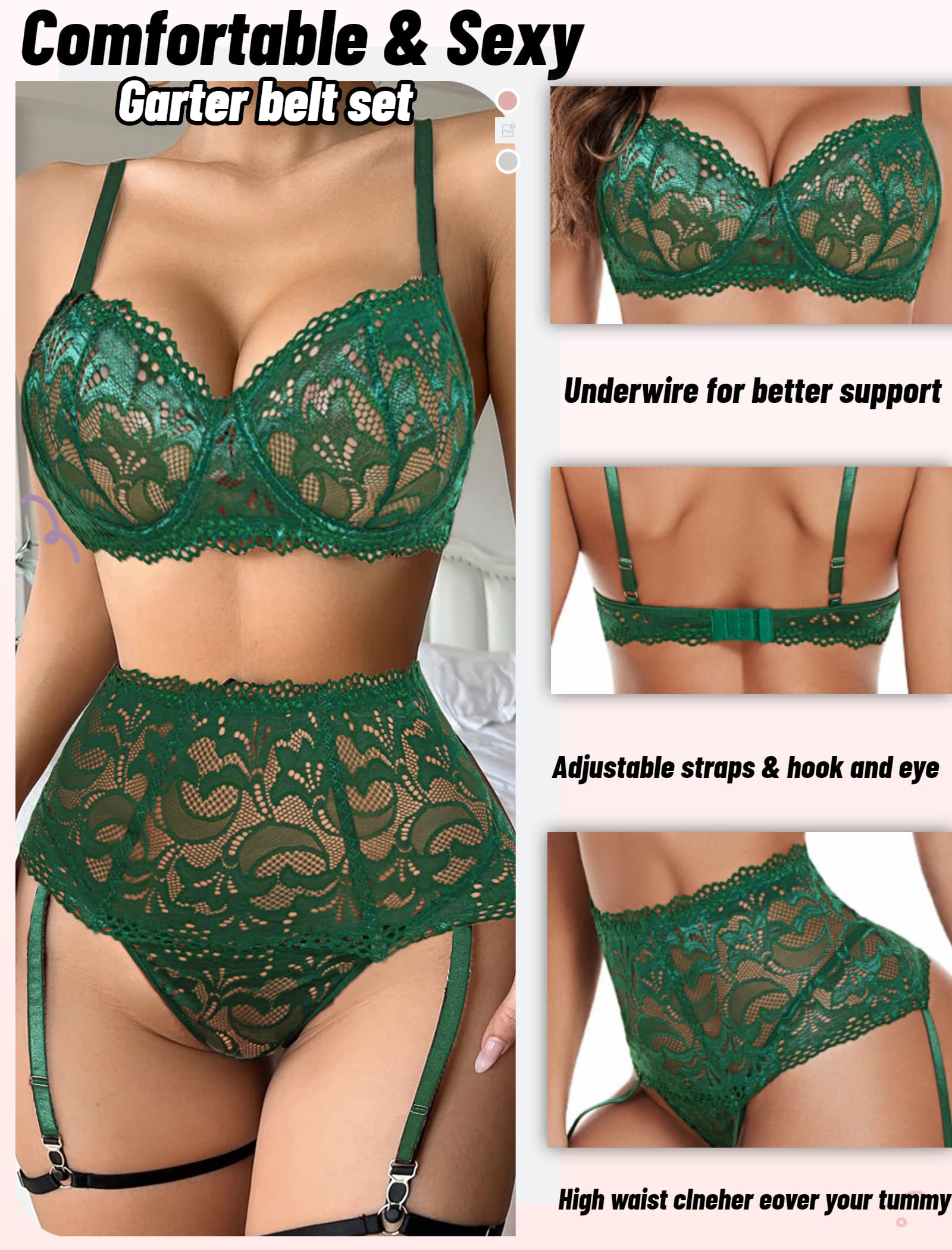 Avidlove Women Lingerie Set High Waisted Underwire Lingerie With Garter Belt Lace Babydoll: Small A-red