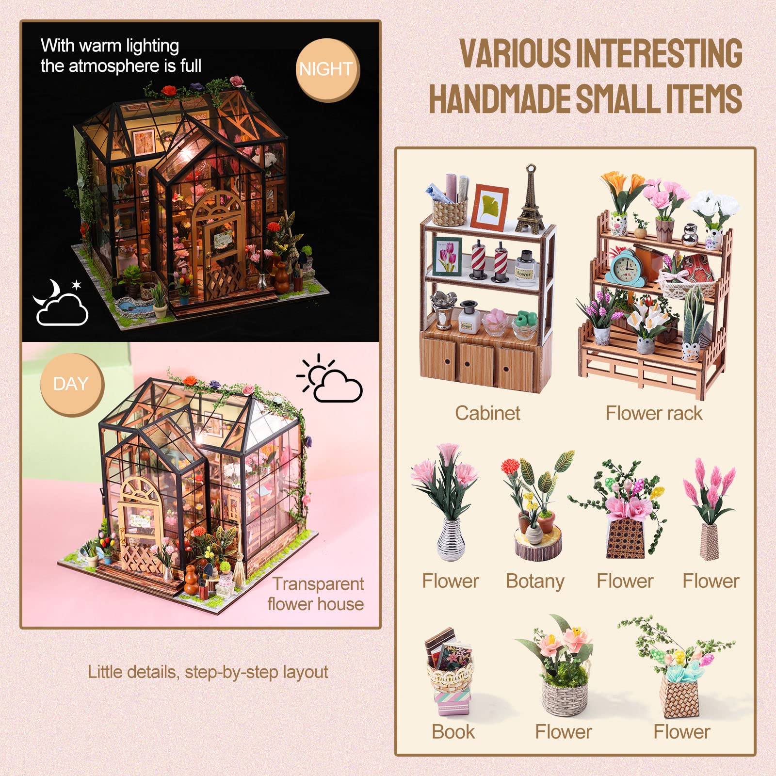 INSGEN DIY Miniature Dollhouse house Building Room Kit, Wooden Diorama Book Nook House Kits Build Crafts for Adults, Miniature Street Tiny Library House Making Kit 1:24 Scale: Green