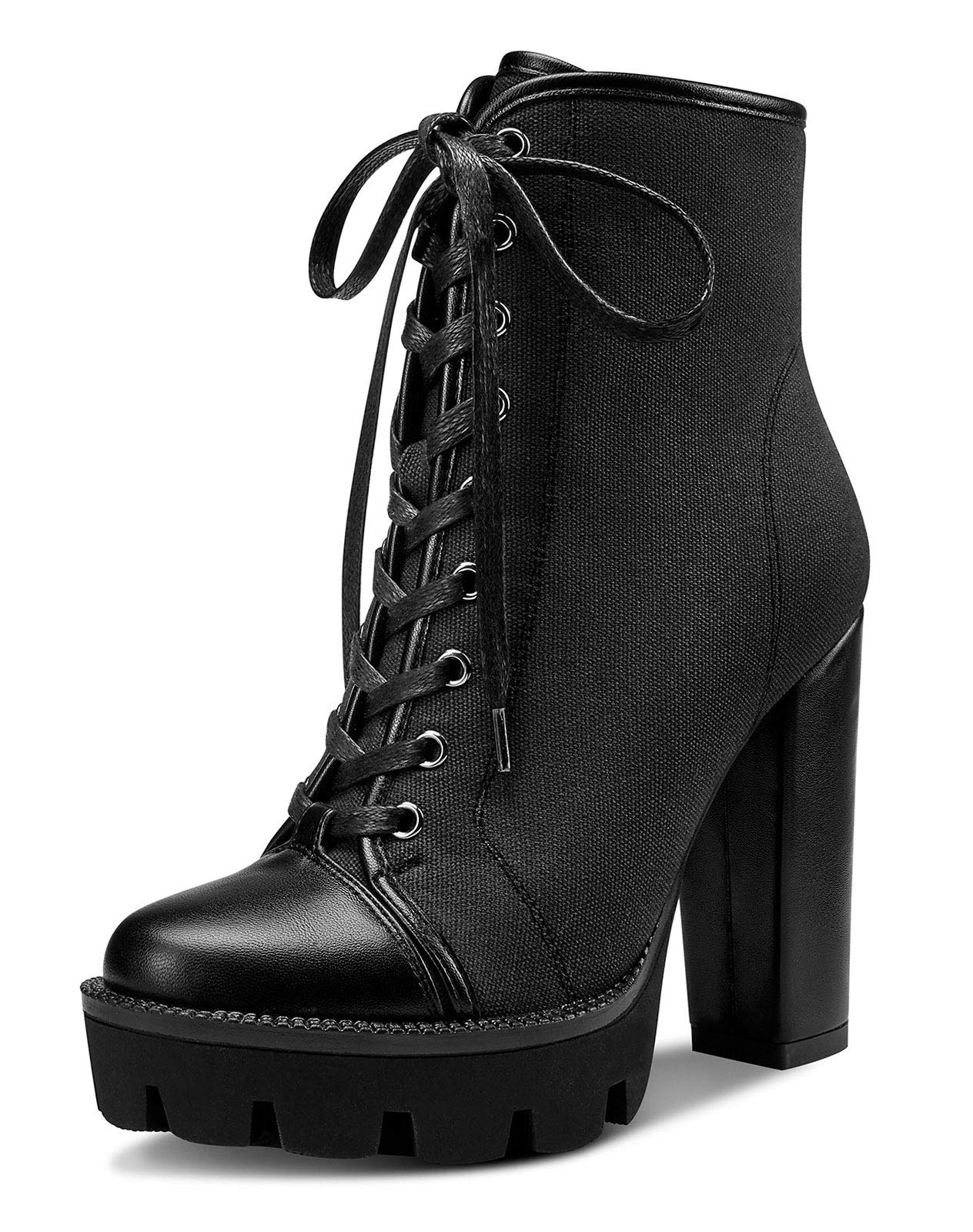 Castamere Womens High Heel Platform Lace Up Booties Chunky Heel Ankle Boots With Zipper Round Toe 12CM Heels: 12 Black
