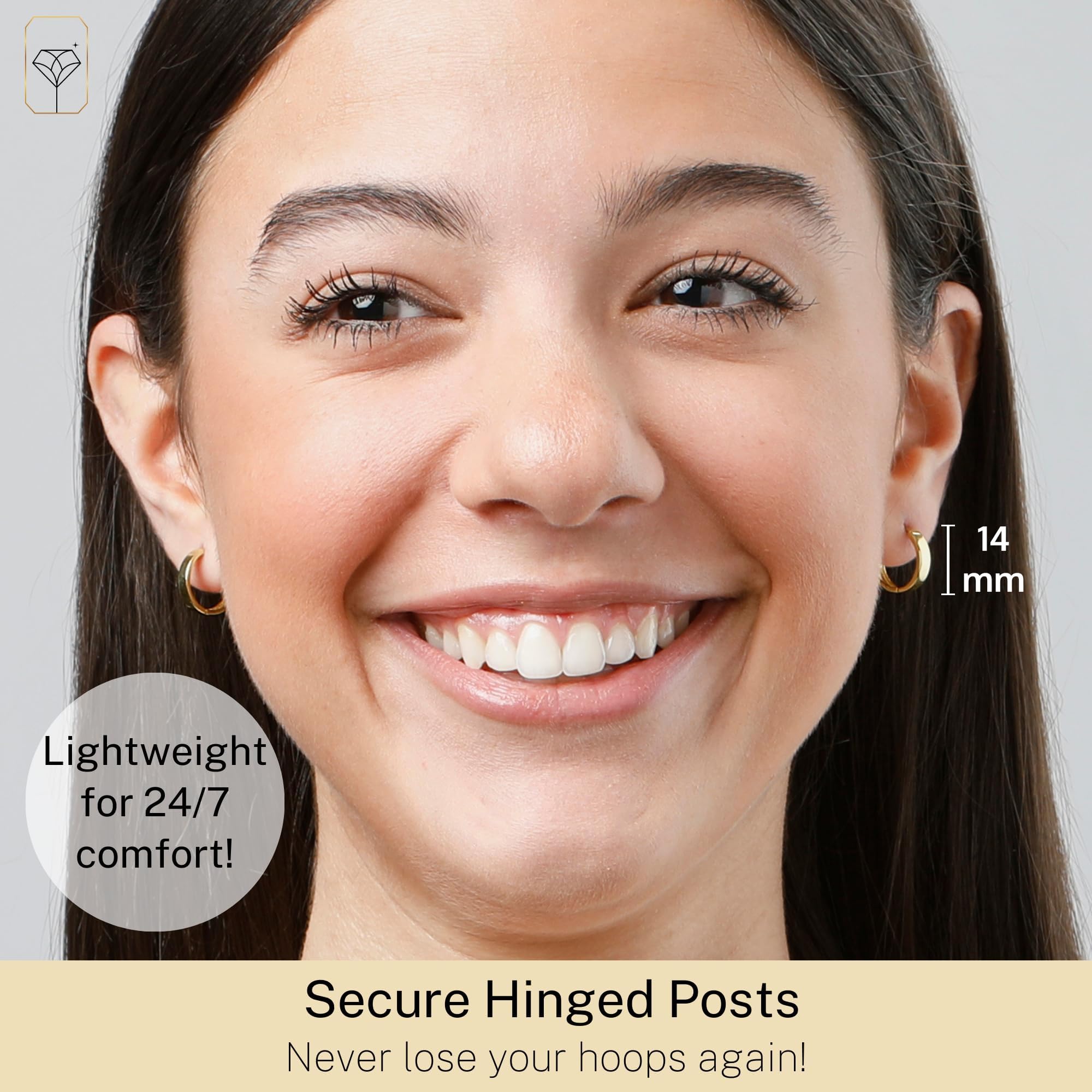 14K Solid Yellow Gold Huggie Earrings | Hypoallergenic Domed or Flat Style Small Hoop Earrings in Sizes 10mm, 12mm & 14mm | Small Gold Hoops by MAX + STONE: Flat Style|14MM