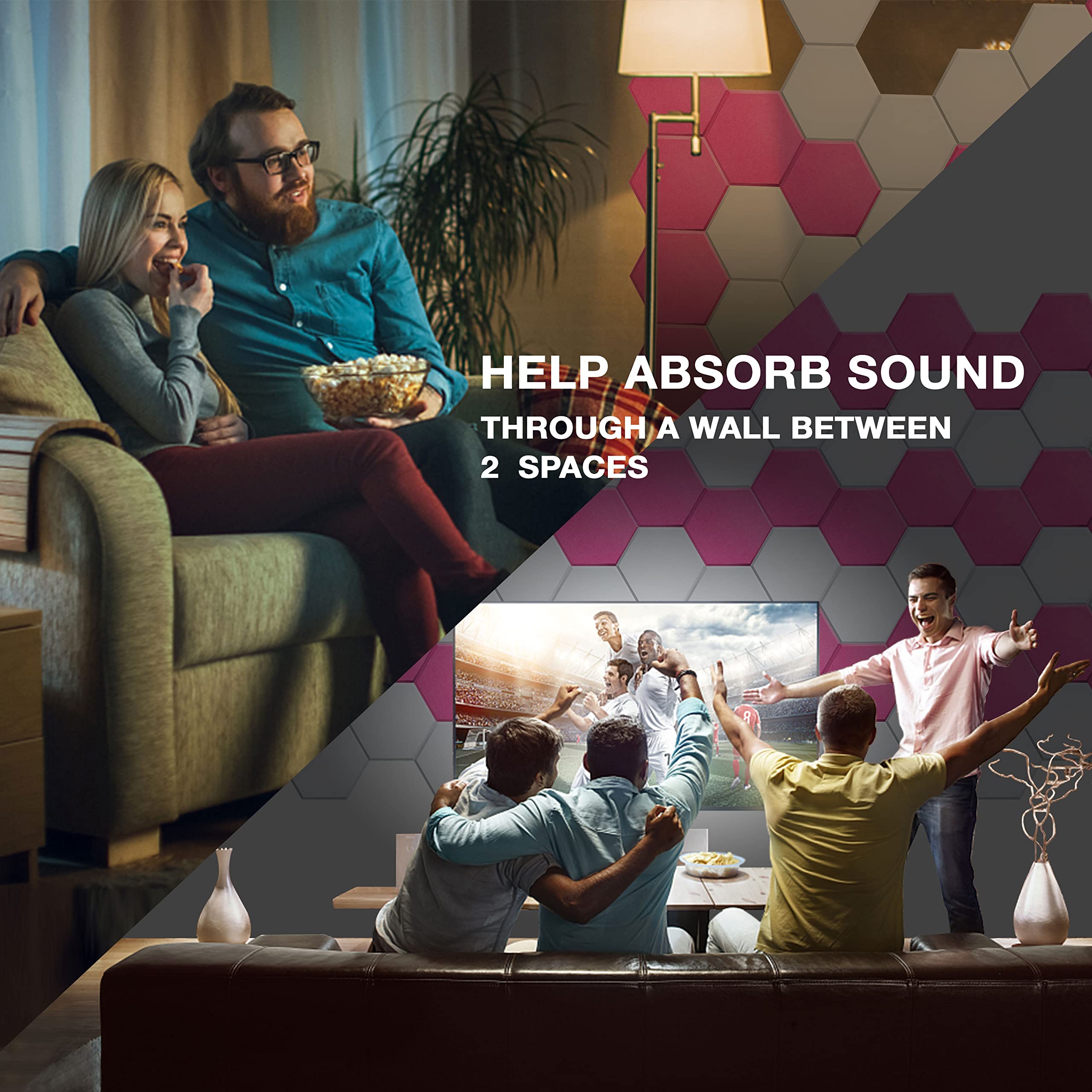 Sonic Acoustics 12 Pack Hexagon Acoustic Panels, 14" X 12" X 0.4" High Density Sound Absorbing Panels Sound Proof Insulation Beveled Edge Studio Treatment Tiles-Pink thumbnail 9
